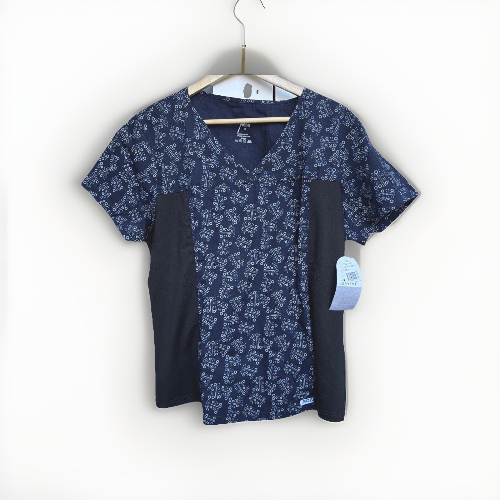 MOBB Women’s Navy Blue V-Neck Scrub Top Medical Uniform Shirt Pattern M