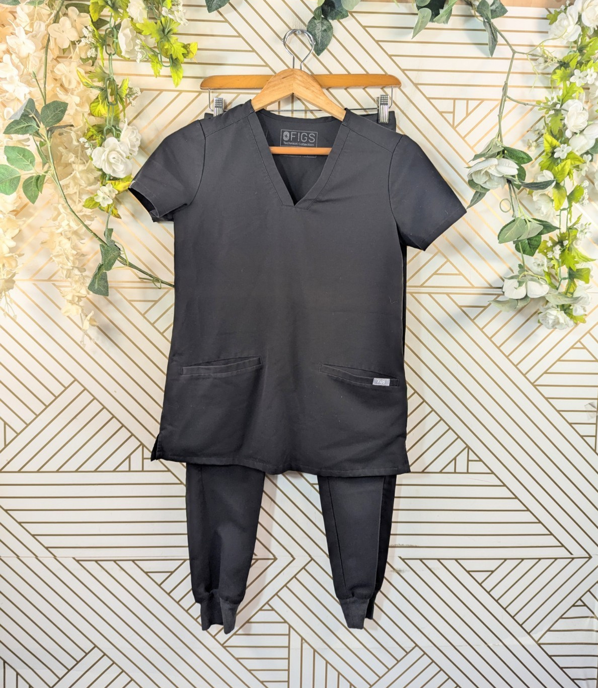 Figs Black Set Women’s One Pocket Scrub Top XXS Jogger Scrub Size XXS Technical