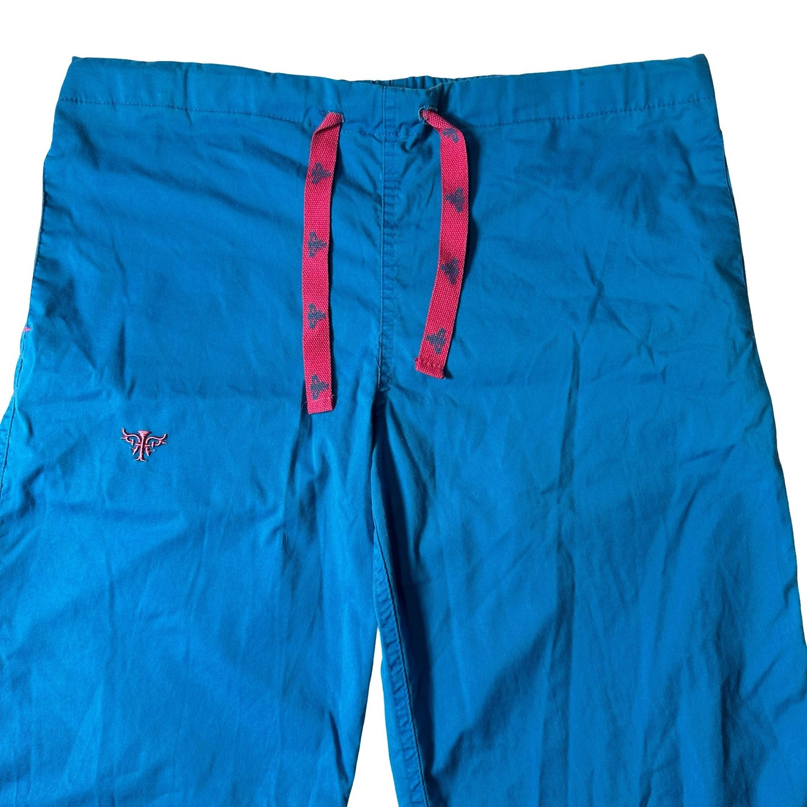 Med Couture W Scrub Pants XS Blue Pink Drawstring 5 Pocket Straight Leg