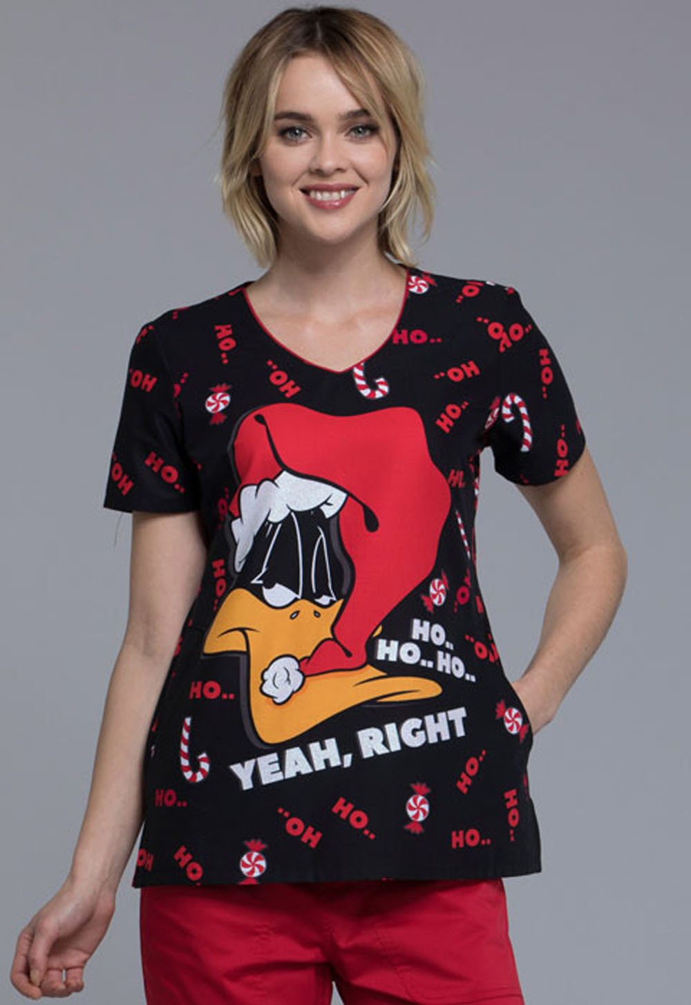 Daffy Duck Cherokee Scrubs Tooniforms Christmas V Neck Top TF626 LTAFC