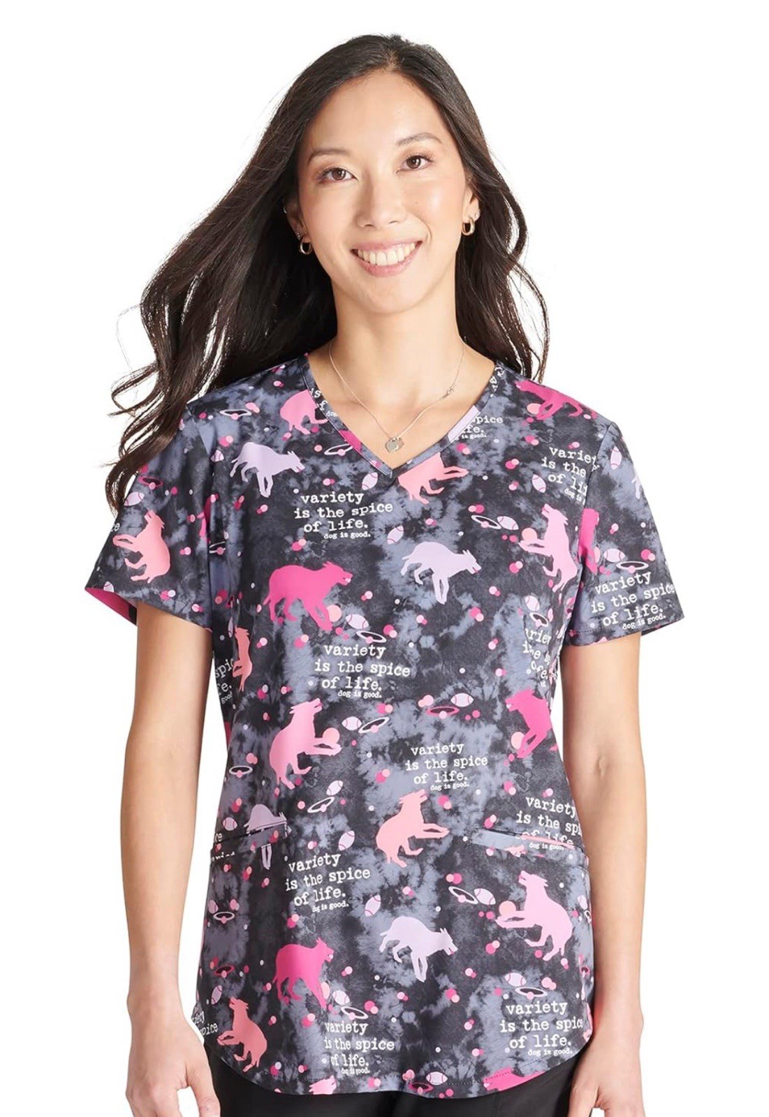 NWT Cherokee Dog Is Good Black Scrub Top XL Spice Of Life Pink Dogs Scrubs Vet