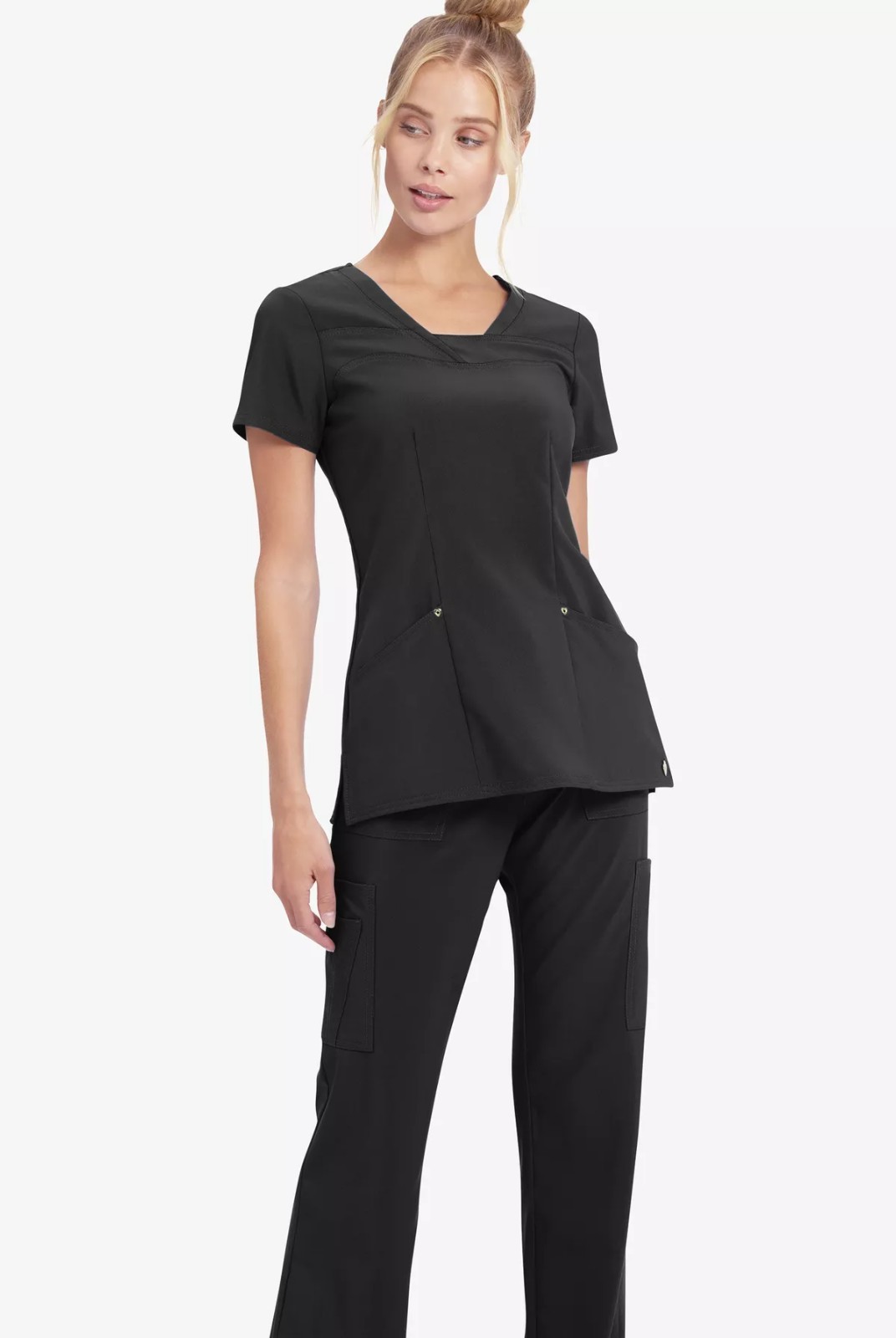 heartsoul Love Always Serenity Scrub Top XL 3-Pocket STRETCH V-Neck Black HS665
