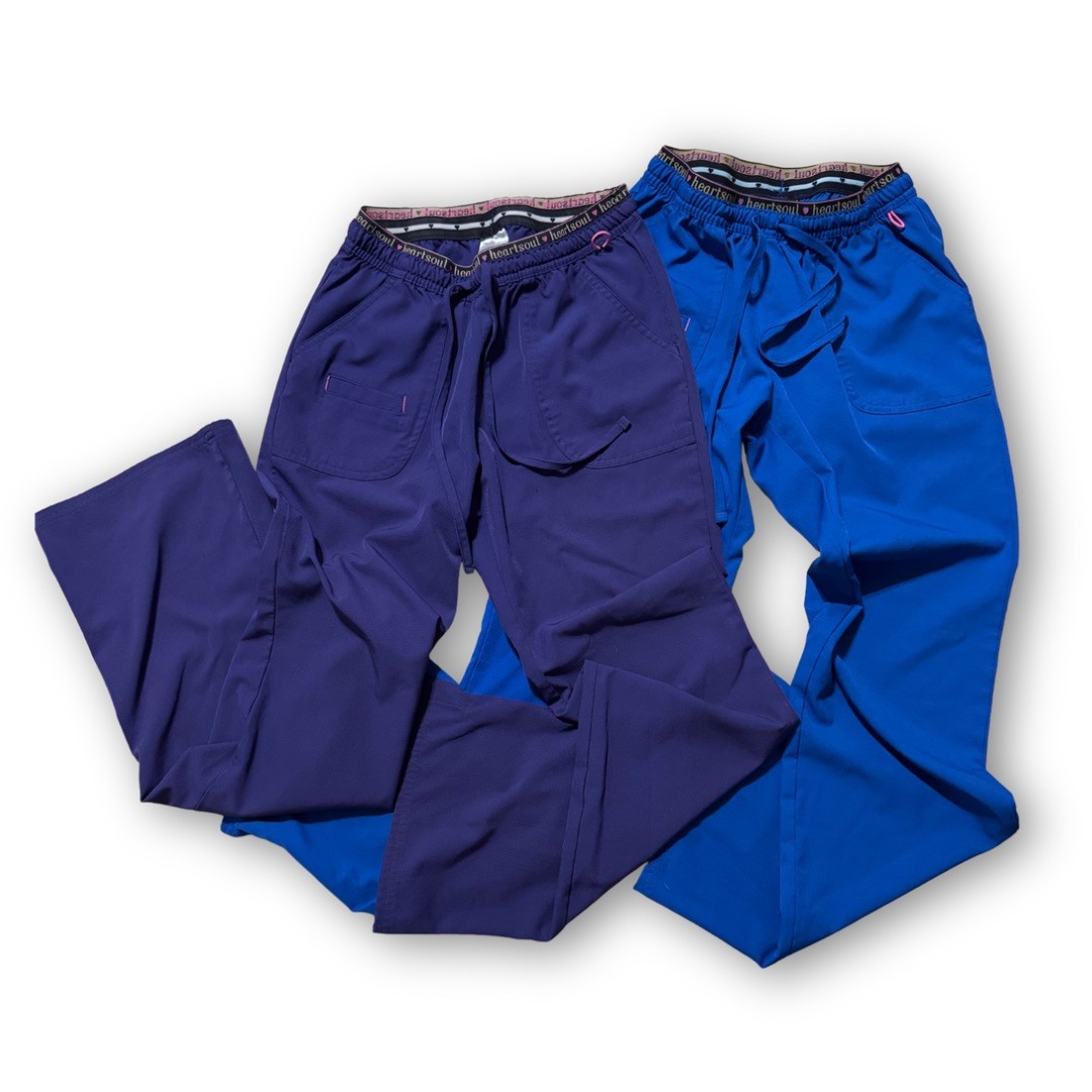 Bundle Heartsoul Scrub Pants Women XS 20110 Blue & Purple Flare Stretch ripstop