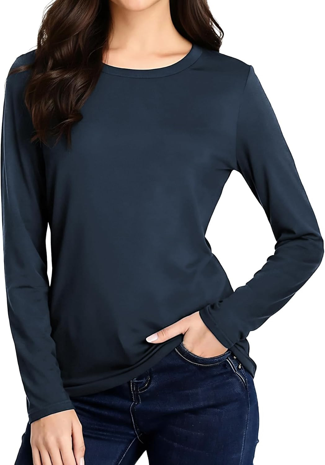 Women’S Underscrub Long Sleeve Soft Stretch Crew Neck Scrubs Undershirt