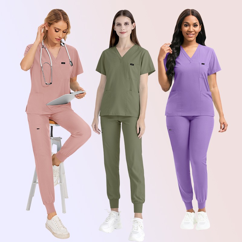 Women’s Medical Scrub Set: Stretch V-Neck Top & Jogger Pants