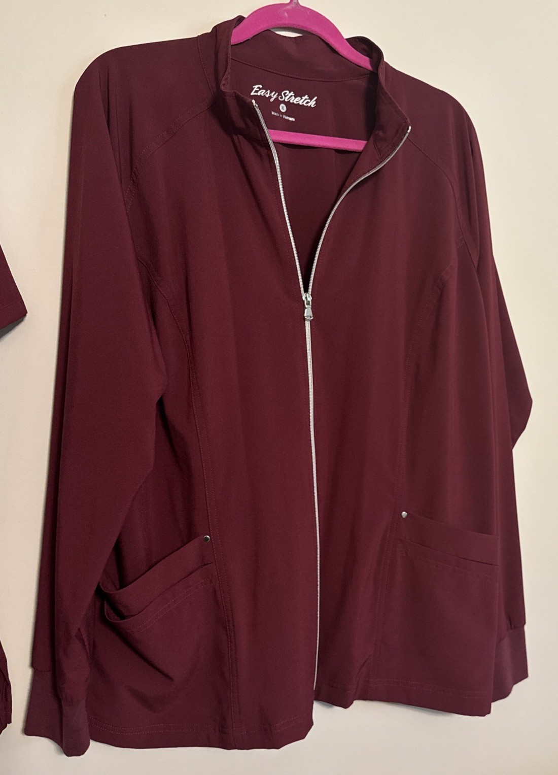 Easy Stretch Scrub Set With Jacket Wine Women’s Size XL