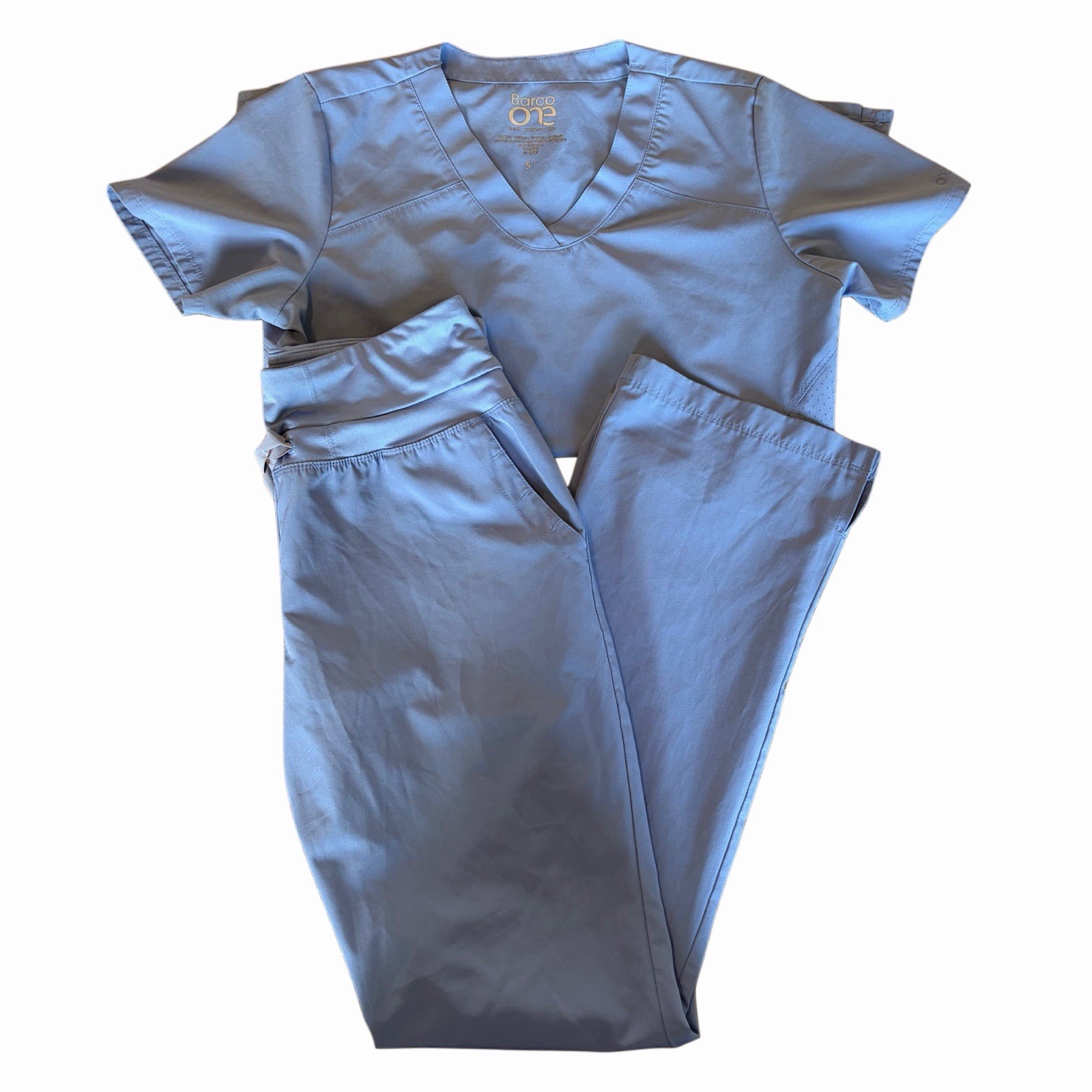 Barco One Light Blue Scrub Set Top Pants Women’s Size Small V-Neck Uniform