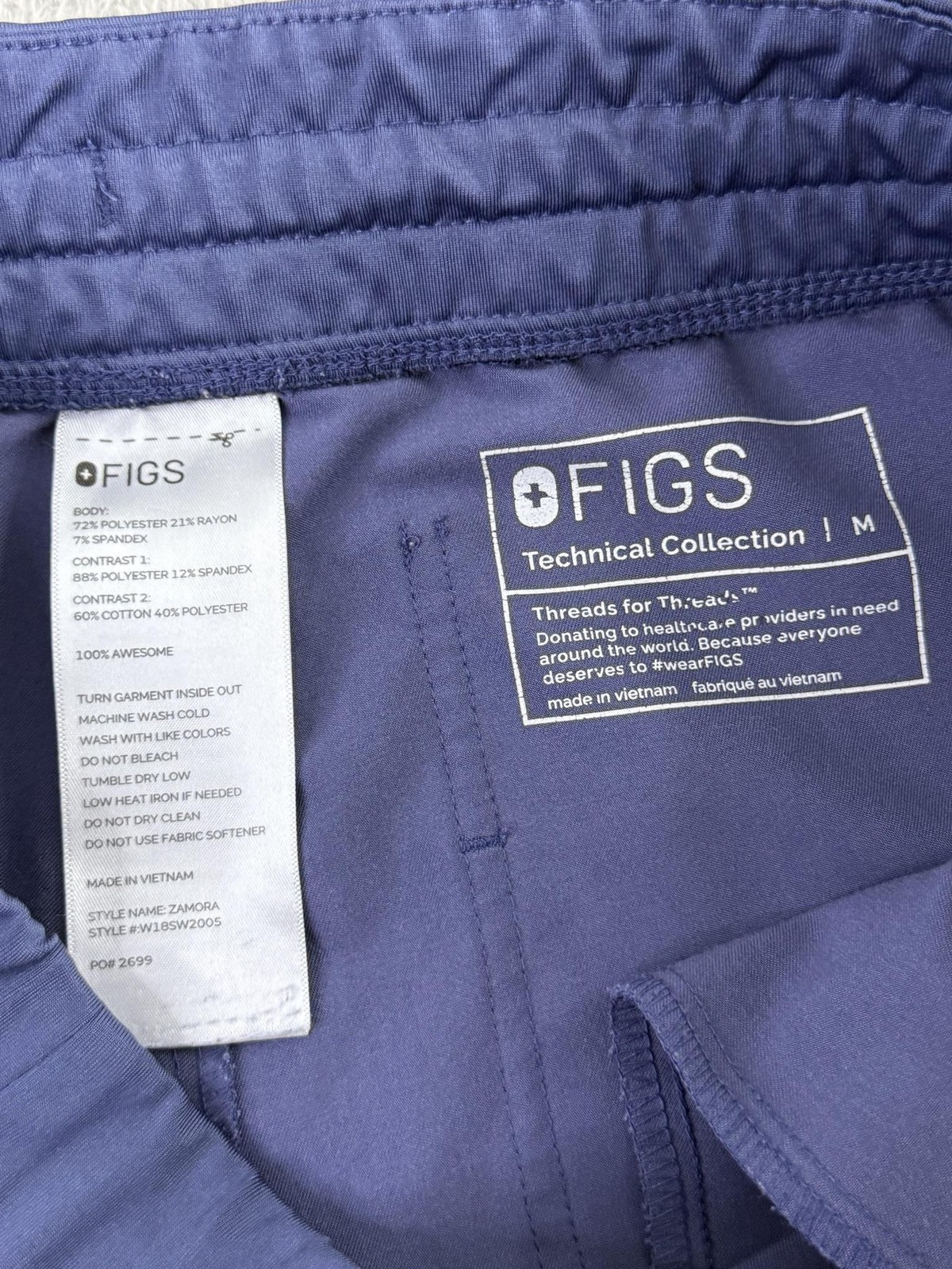 Figs Pants Womens Medium Blue Zamora Jogger Technical Scrub Pockets Drawstring
