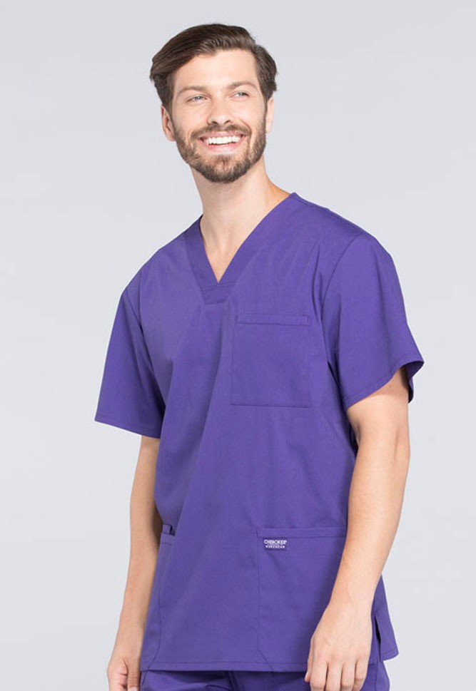Grape Cherokee Workwear Professionals Scrubs Mens V Neck Shirt TALL WW695T GRP
