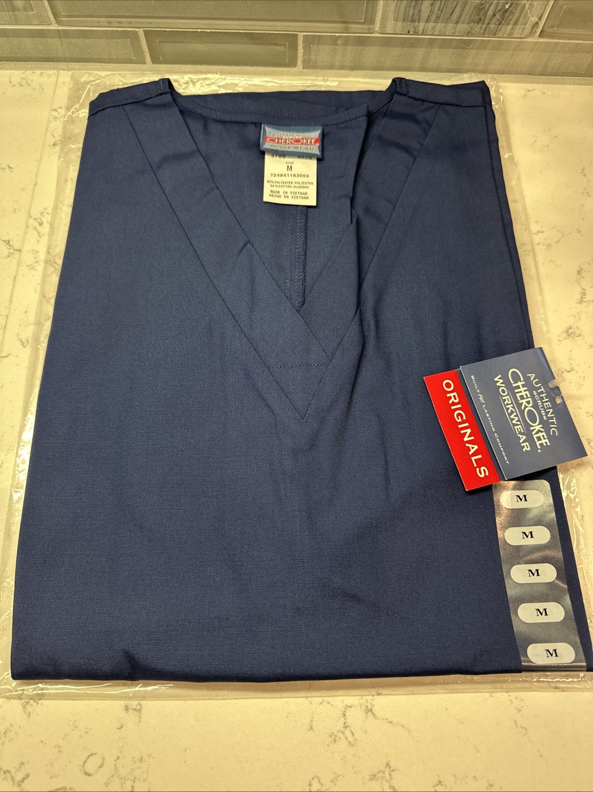 CHEROKEE Authentic Scrubs #4700~V Neck~Scrub Top by Workwear~Size M~Navy Blue