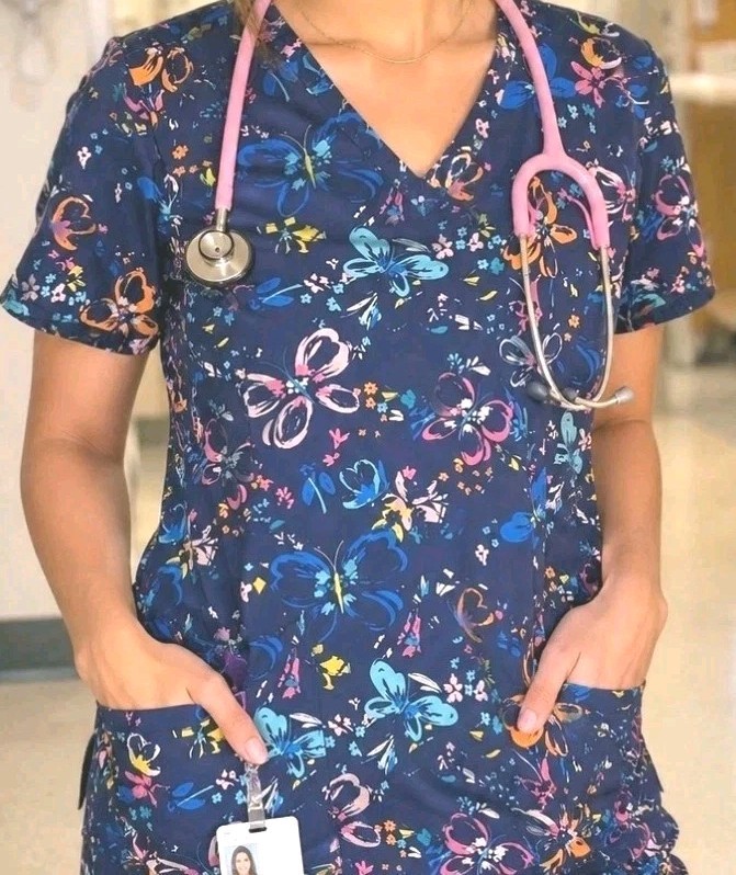 Butterfly Scrubs Flutter Floral Cherokee Infinity Round Neck Top CK609 FUPO