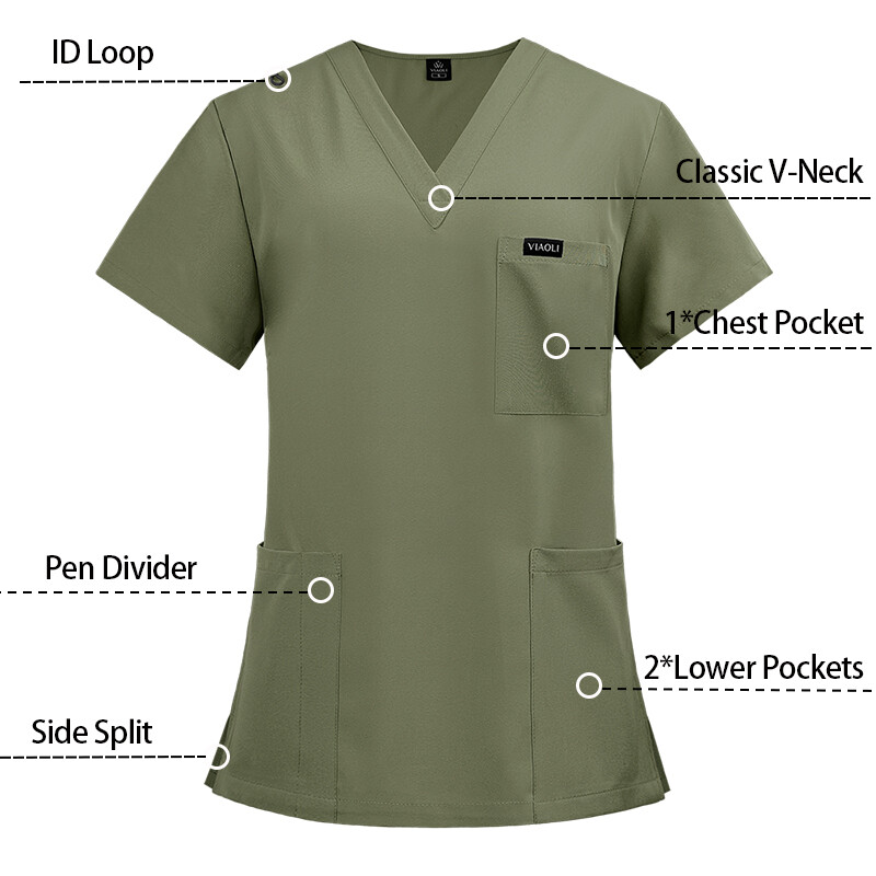 VIAOLI Stretch Breathable Nurse Uniform Medical Scrub Set V-Neck Top Jogger Pant