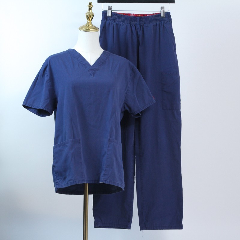 Dickies Scrubs Set Small Navy Blue V-Neck Top Elastic Waist Cargo Pants RN 93643