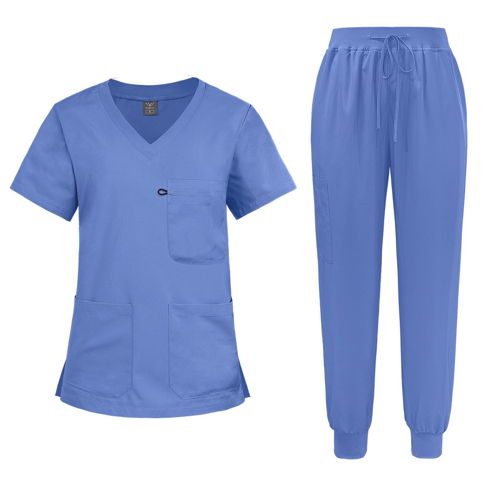 2025 Brand New Comfortable Medical Scrub Uniform Set Tops Pants V-Neck Jogger