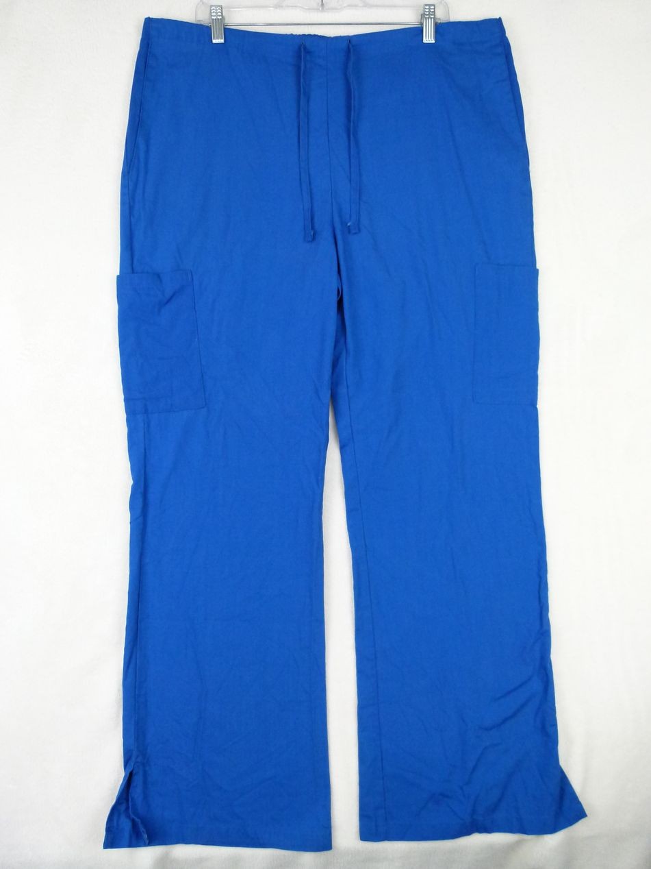 Affinity Apparel Large Blue Elastic Drawstring Cargo Scrub Pants