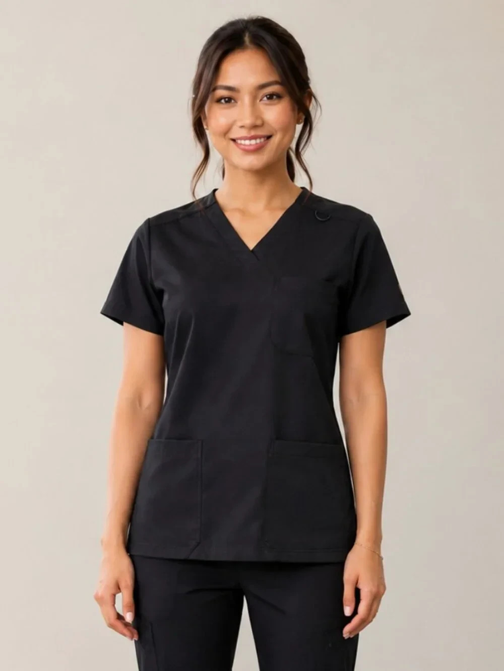 Scrub Joy Fit For All Women’s XS Black V-Neck Scrub Top Medical Uniform