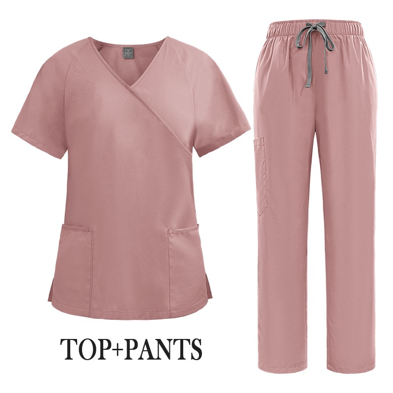 Purple Scrubs Medical Scrub Set Nursing Uniforms Y-Neck Straight Women 10-Colors