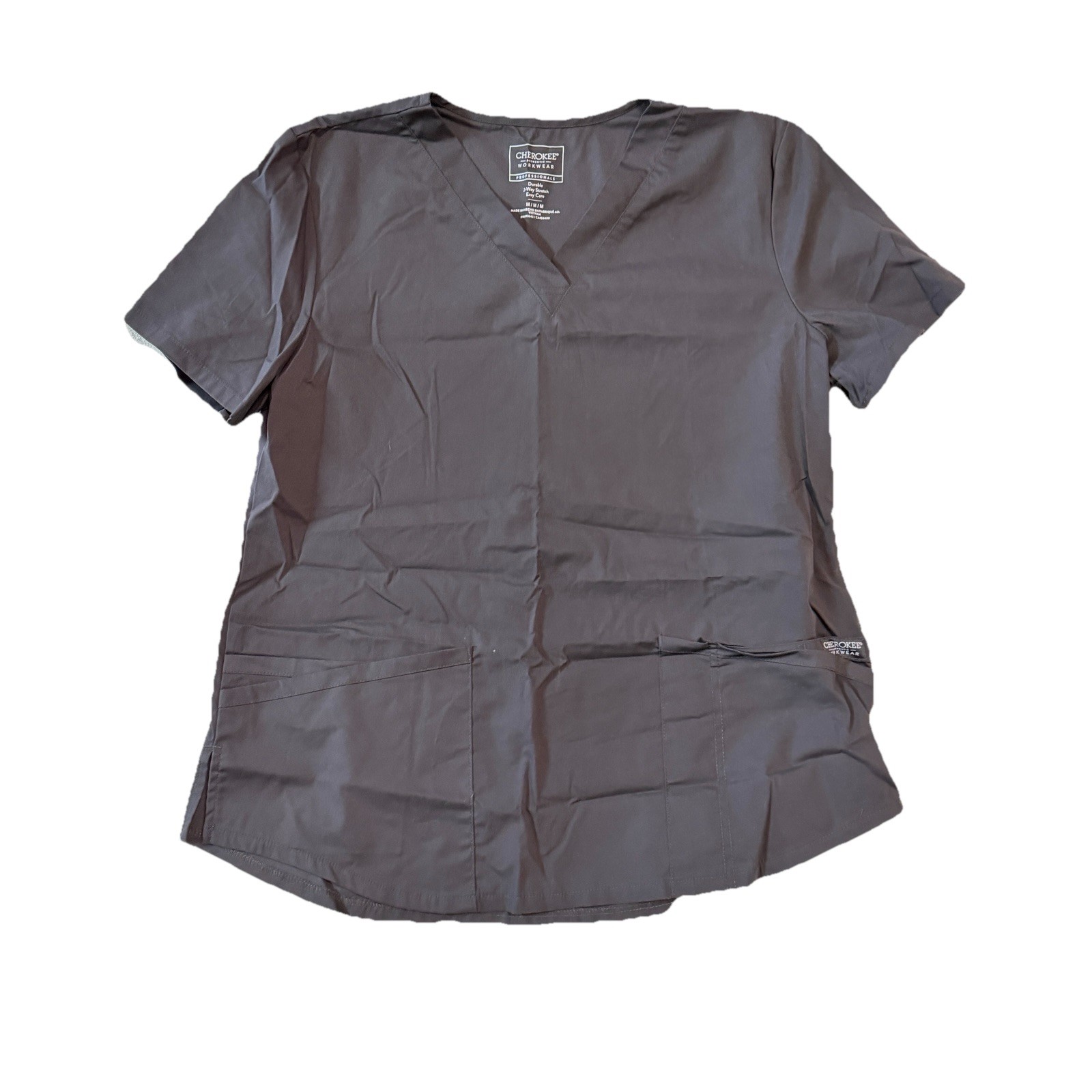 Cherokee Stretch Women’s Short Sleeve Scrub Top With Pockets – Medium – Gray