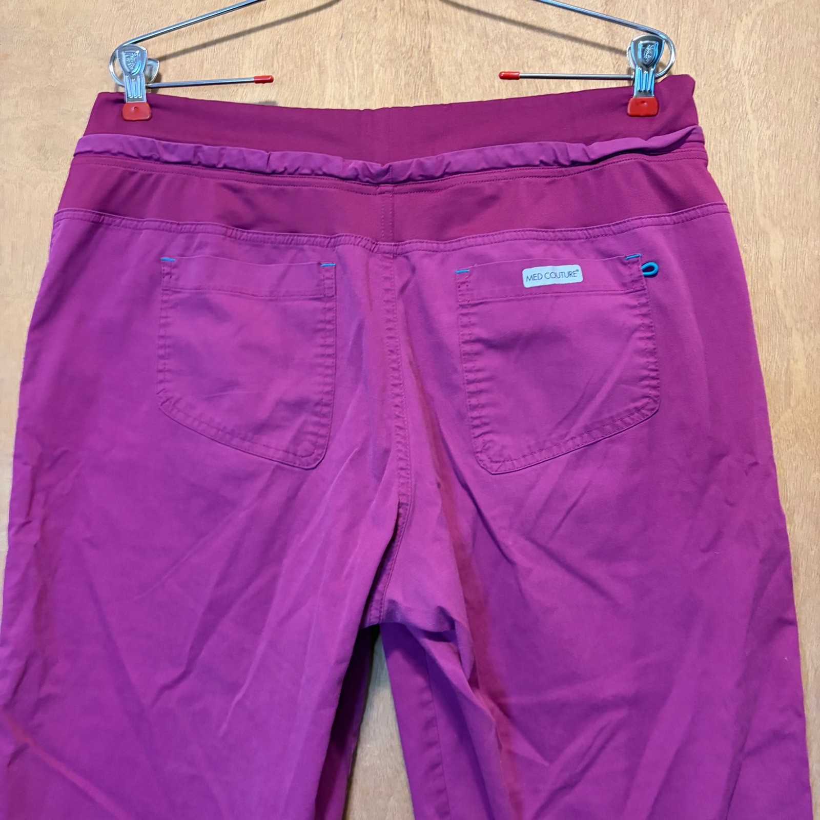 Med Couture Scrub Pants Women Large Fuchsia EZ Flex Yoga Waist Straight Leg Work