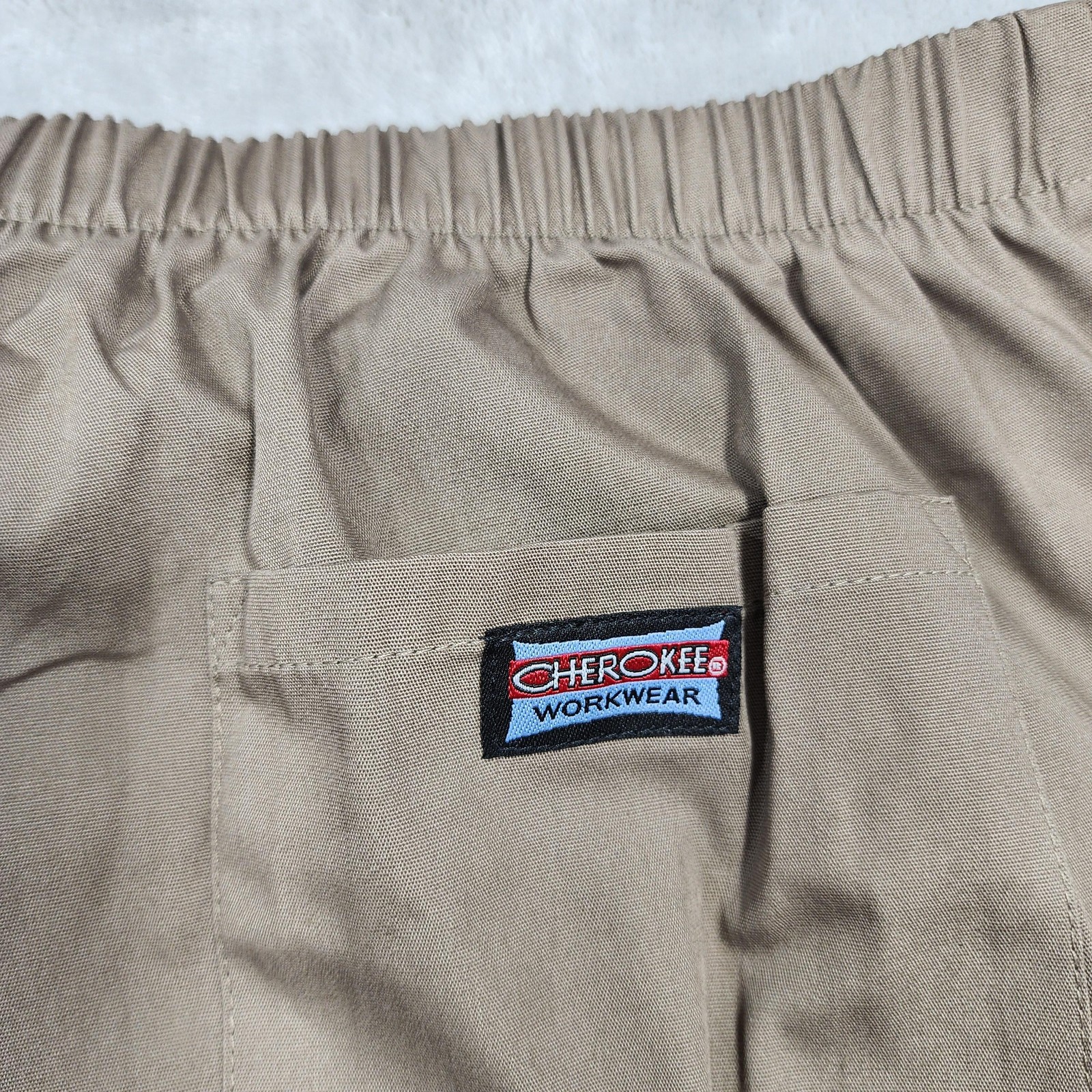 Cherokee Workwear Pants Womens XL TALL Beige Elastic Waist Scrub Medical Uniform