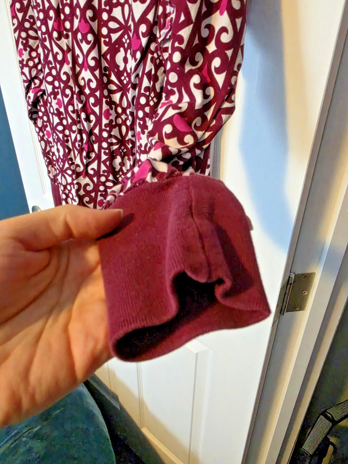 Maroon & Pink Damask Snap-Front Warm-Up Scrub Jacket: NURSING/ VET/ HEALTHCARE