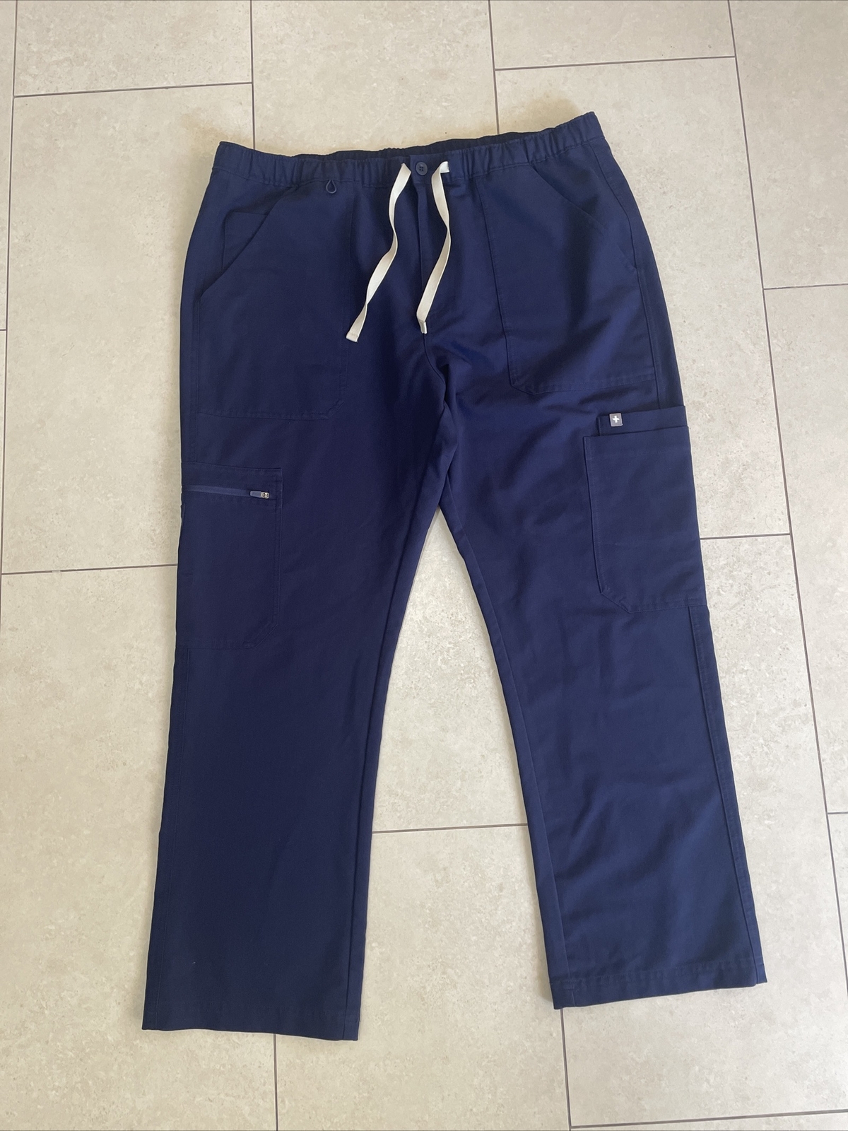 Figs Scrub Pants XL/S Navy Blue Stretch Zip Cargo Pocket Zipper Pocket