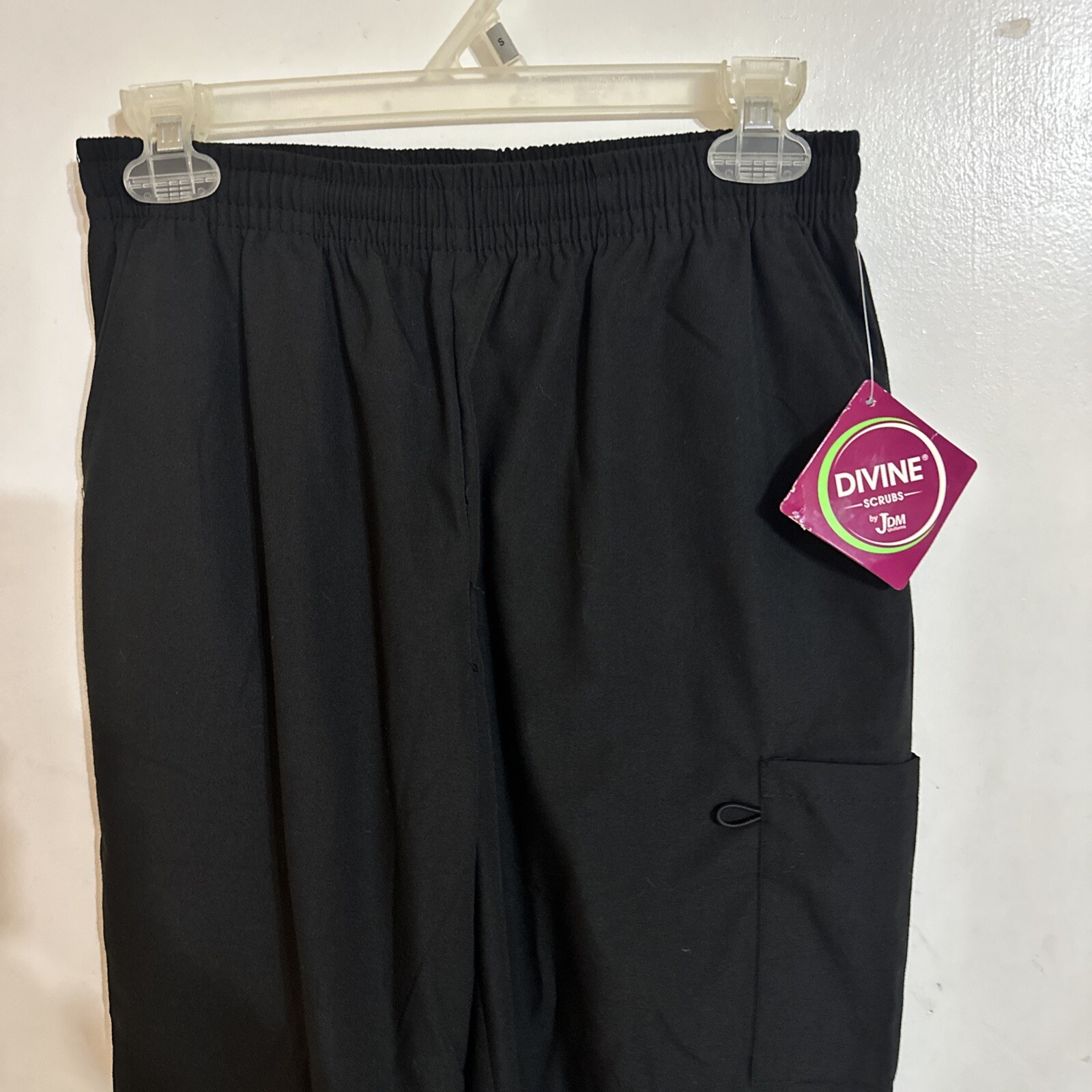 Divine Scrubs Womens Pants Small Black Elastic Waist 28×29 Medical NWT