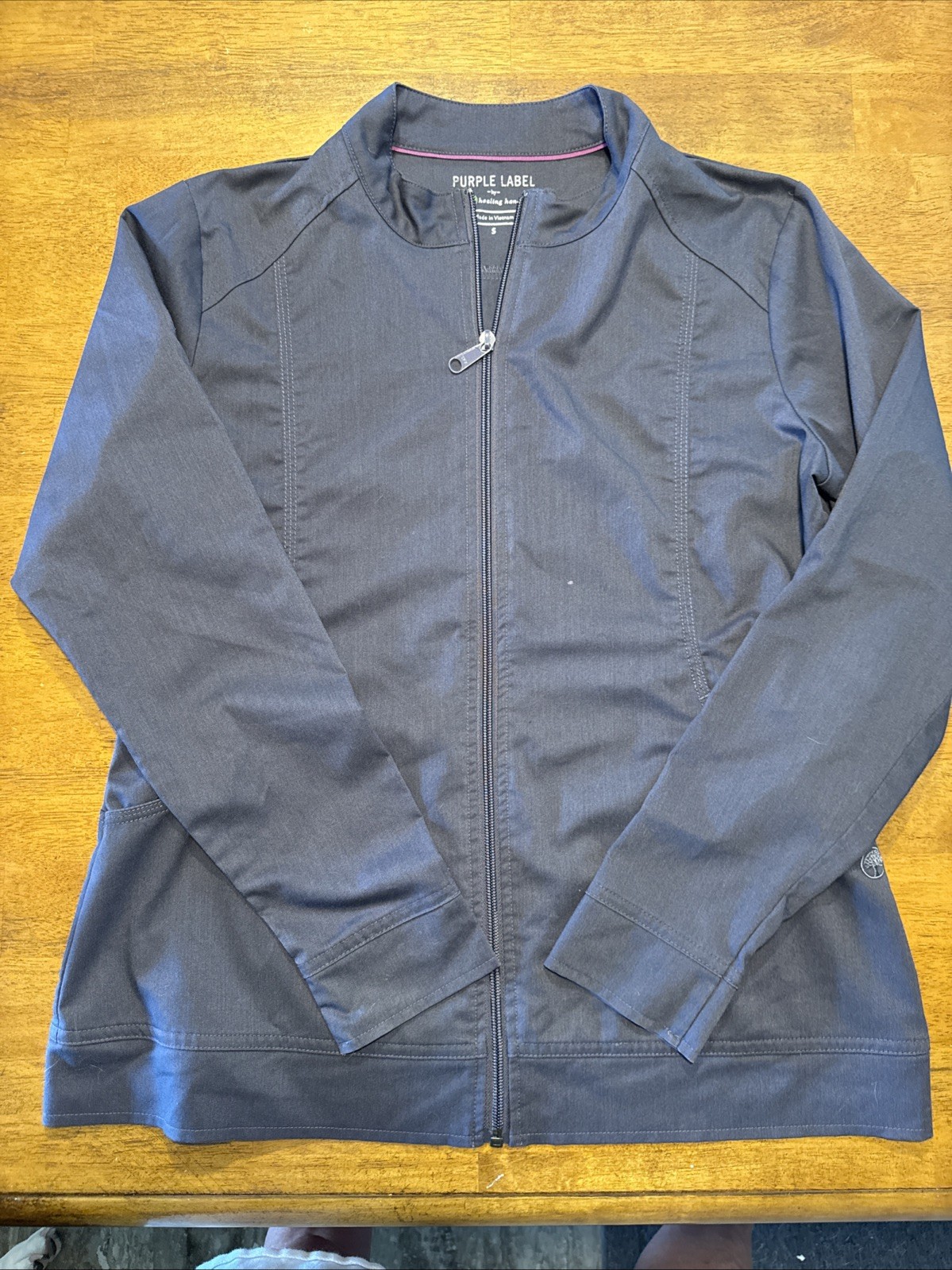Purple Label by Healing Hands Womens Scrub Jacket SMALL Grey Pockets 5038