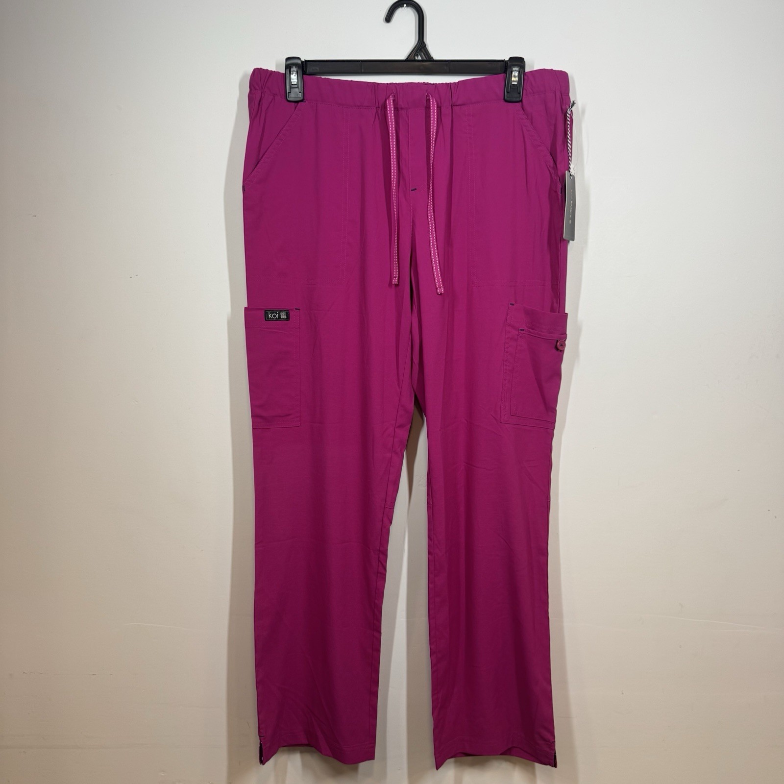 NWT Koi Basics Scrub Pants Womens L Reg Holly Azalea Pink Cargo Nursing Stretch