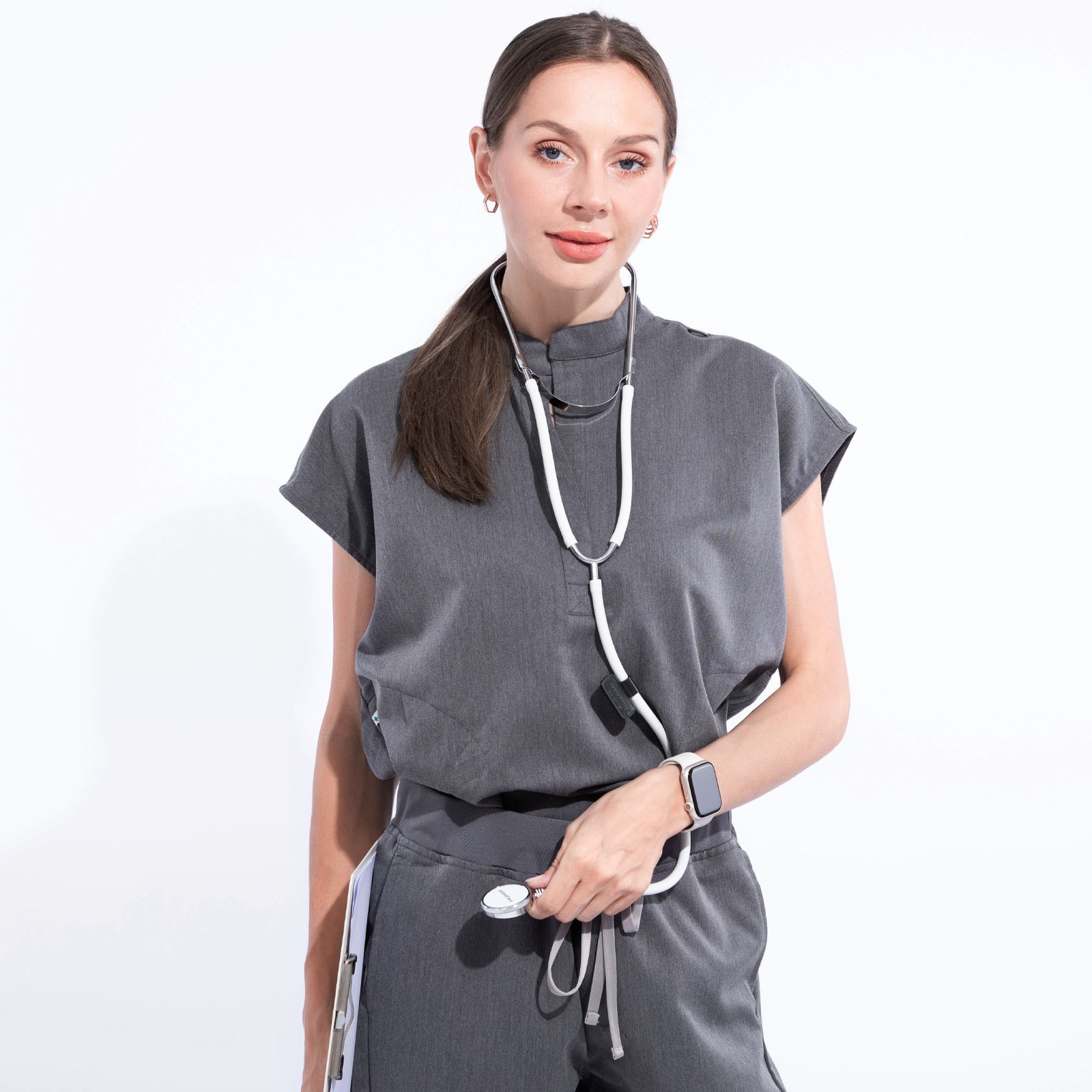 Stand Collar Women Nurse Uniform Suit Women Medical Scrubs Top and Pants 8Pocket