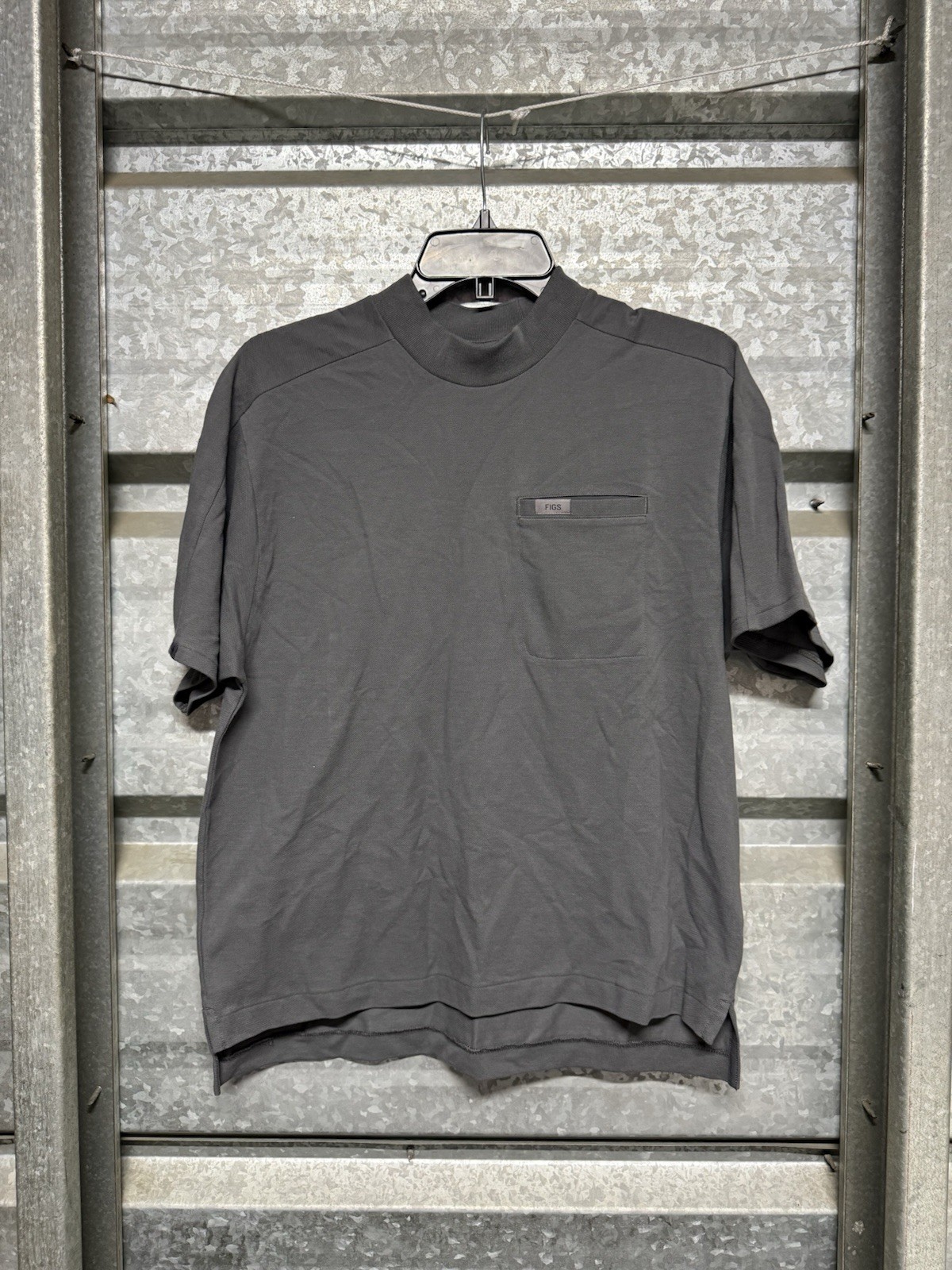 Figs Pro Technical Pique Scrub Polo Women’s Large Gray SS Medical Pima Cotton
