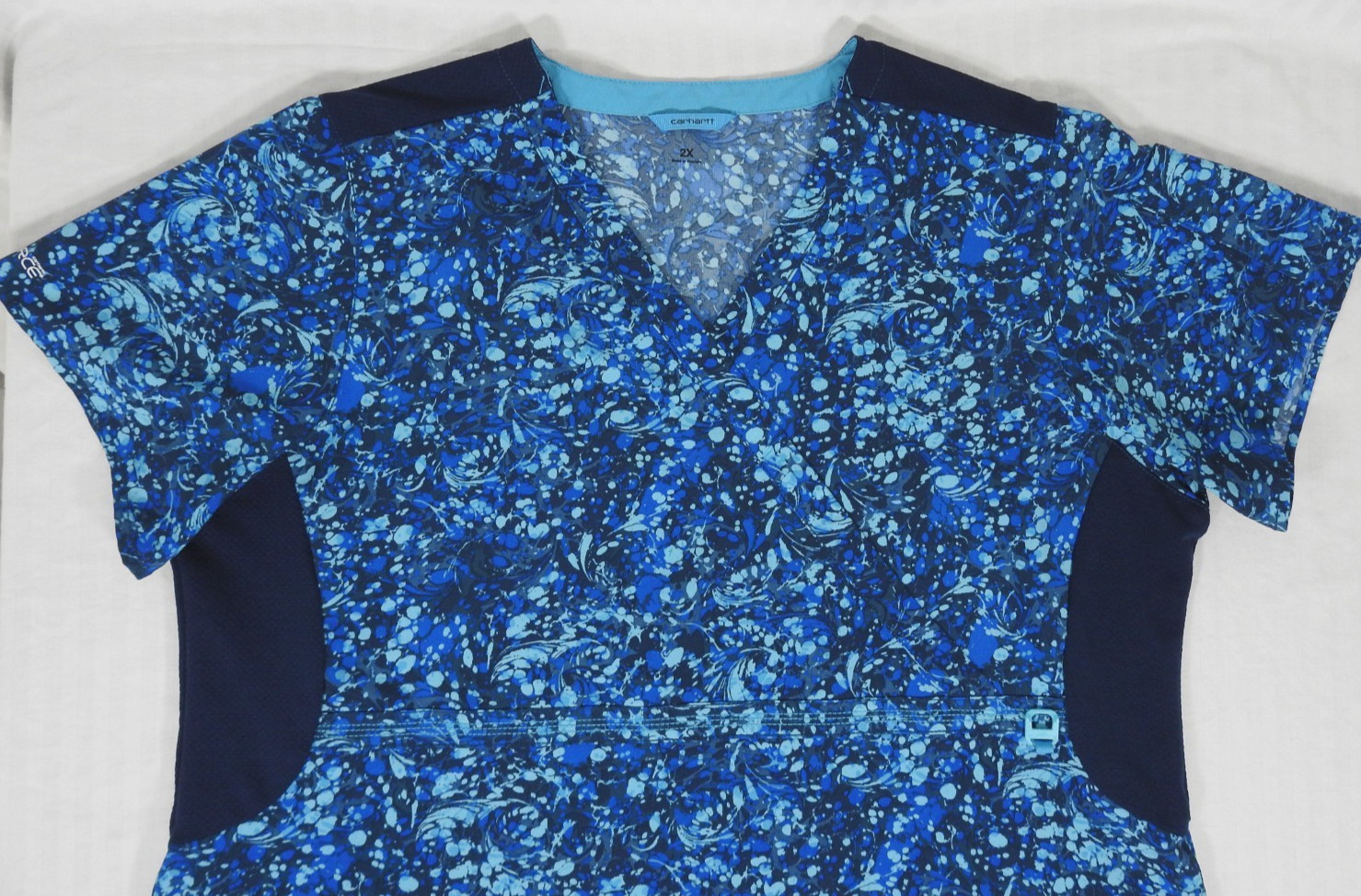 Women’s Carhartt FORCE Blue Speckled Medical Scrub Top 2XL. Lightweight, Stretch