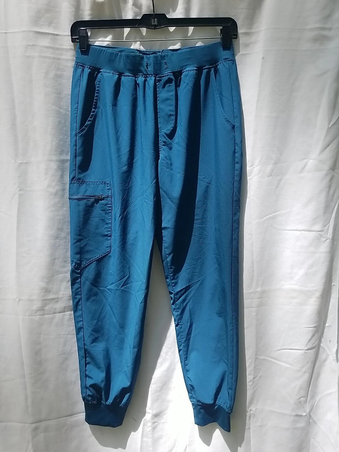 Womans Teal Blue Scrub Pants, Cuffed, Leg Pocket, Large