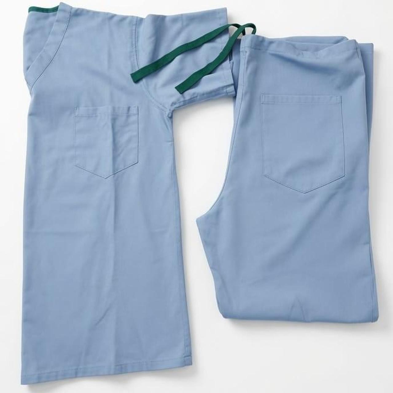 Unisex Medical Nursing Scrub V Neck Top & Pants Set Size Large Light Blue Cotton