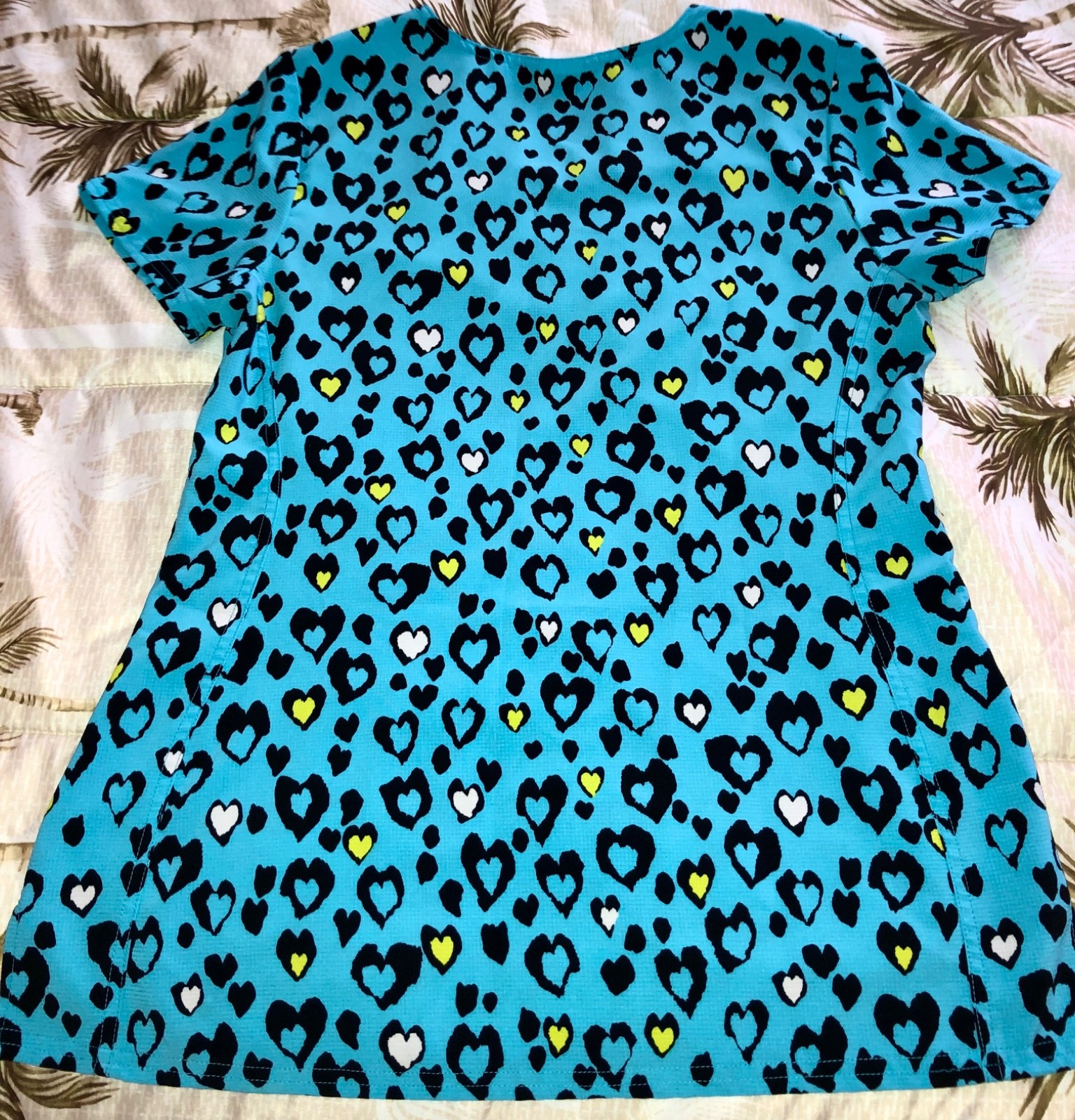 Scrub Top Heart Soul Vibrant Blue w/ Heart-Shaped Animal Print, Small