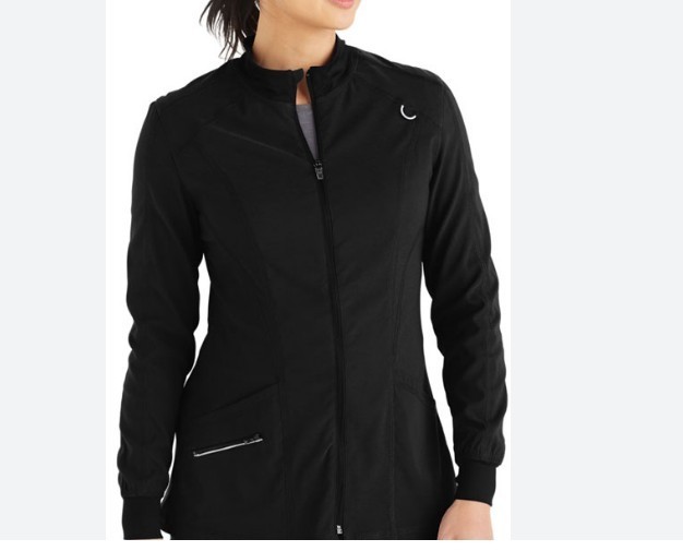 URBANE ALIGN stretch fade resistant full zip 3 pocket scrub jacket -Black-MEDIUM