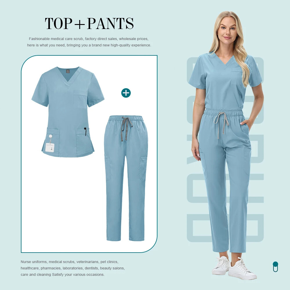 2025 Nursing Hospital Uniform Medical Scrub Set Women Men V-Neck Straight Suit