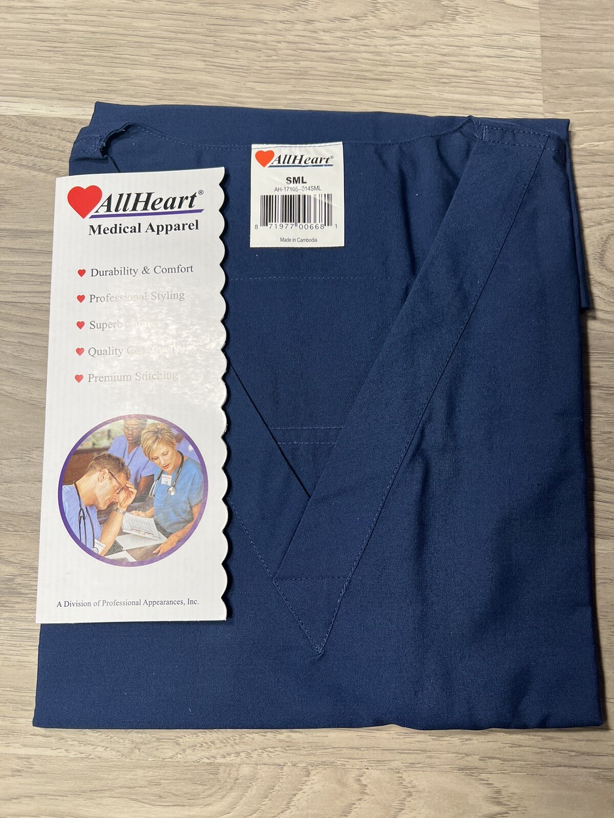 AllHeart Unisex Reversible Scrub Top Size SMALL Navy Blue Medical Apparel