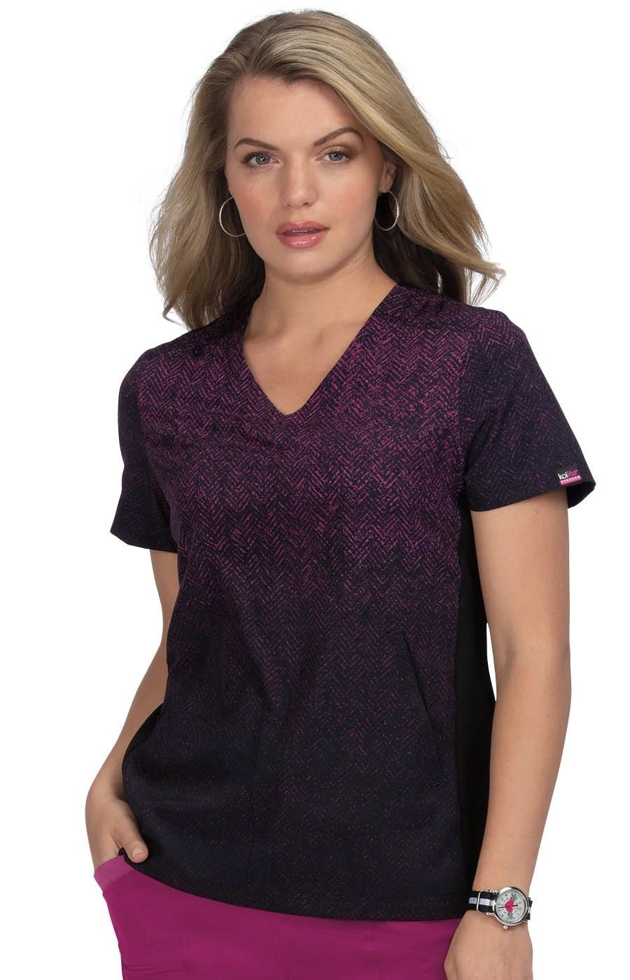 KOI Basics 1031PR Women’s Cali Top Heather Azalea Charcoal Ombre