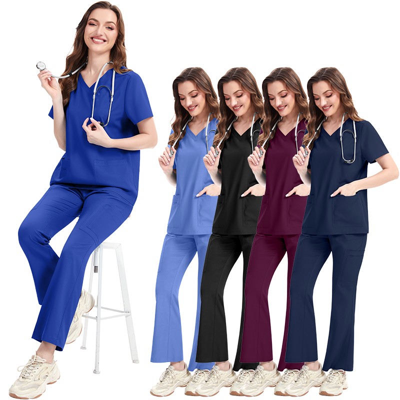 2025 New Nurse Scrub Set: Flare Pants & V-Neck Top – Breathable, Comfortable