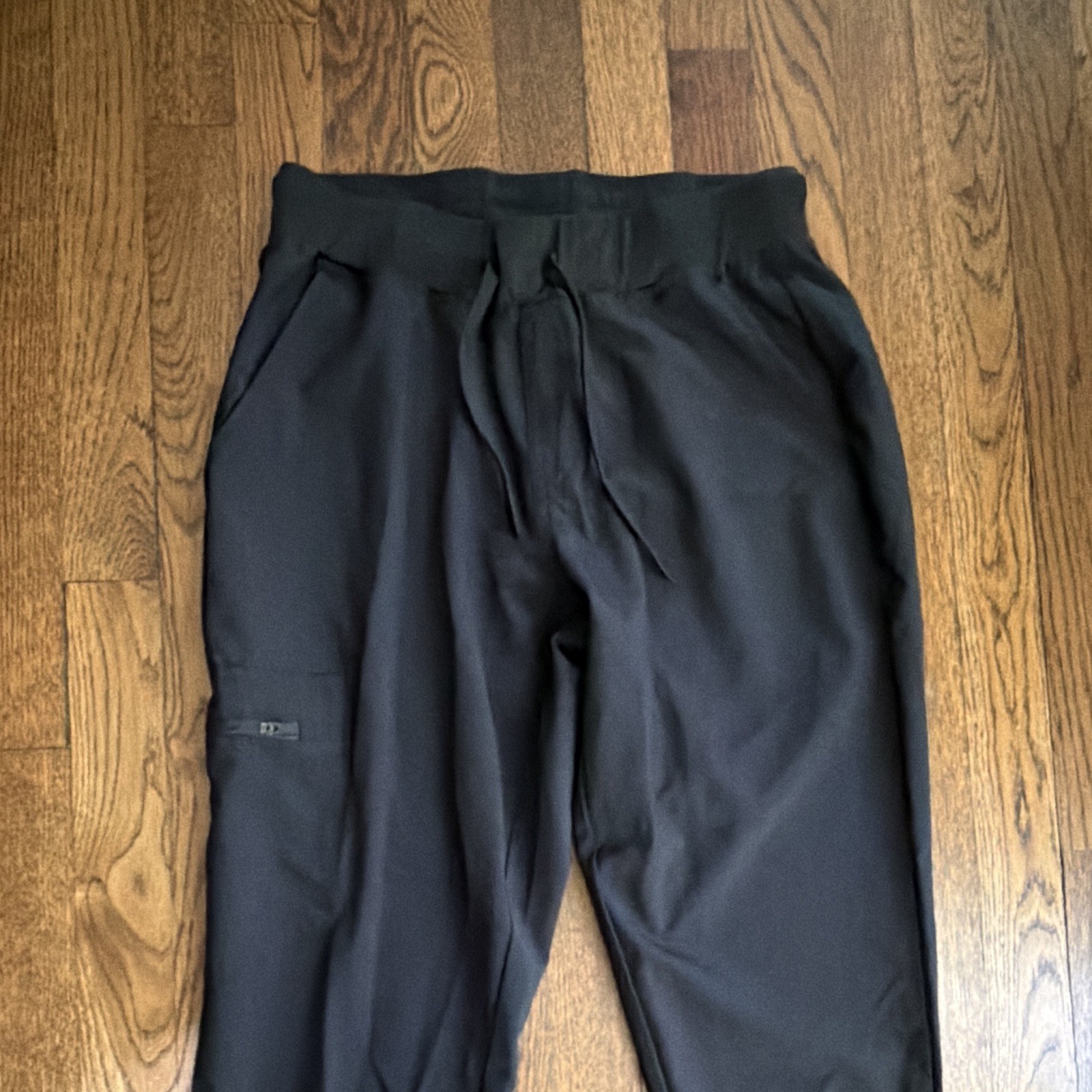 Skinny Scrub Pants Unisex S Black Polyester/Spandex Solid Knit