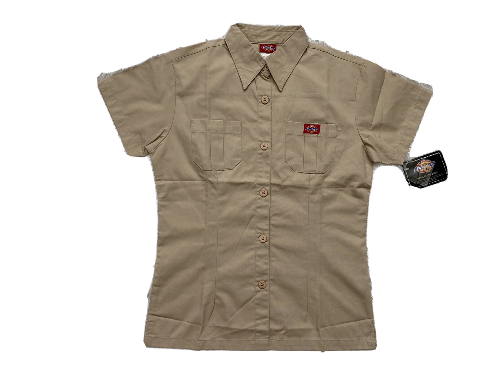 Dickies Women’s Scrub Top Sz XS Button Up Sand Tan Nursing Medical
