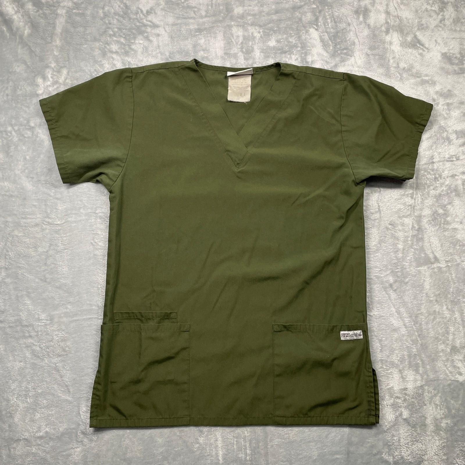 Uniform Advantage UA Scrubs Womens Scrub Top Olive Green V-Neck 3-Pocket Small