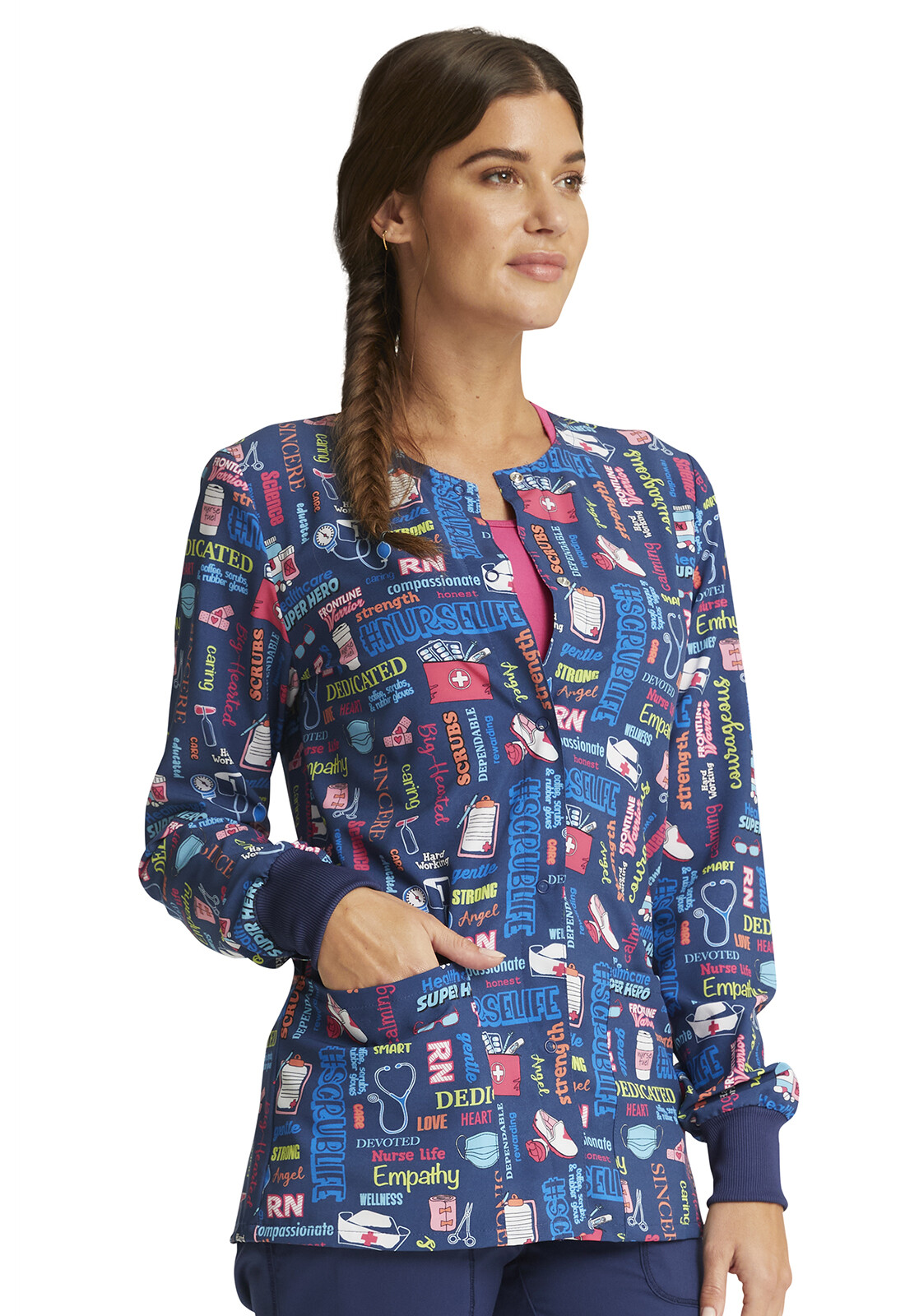 Scrub Life Cherokee Scrubs Nurse RN Snap Front Warm Up Jacket CK321 SULF