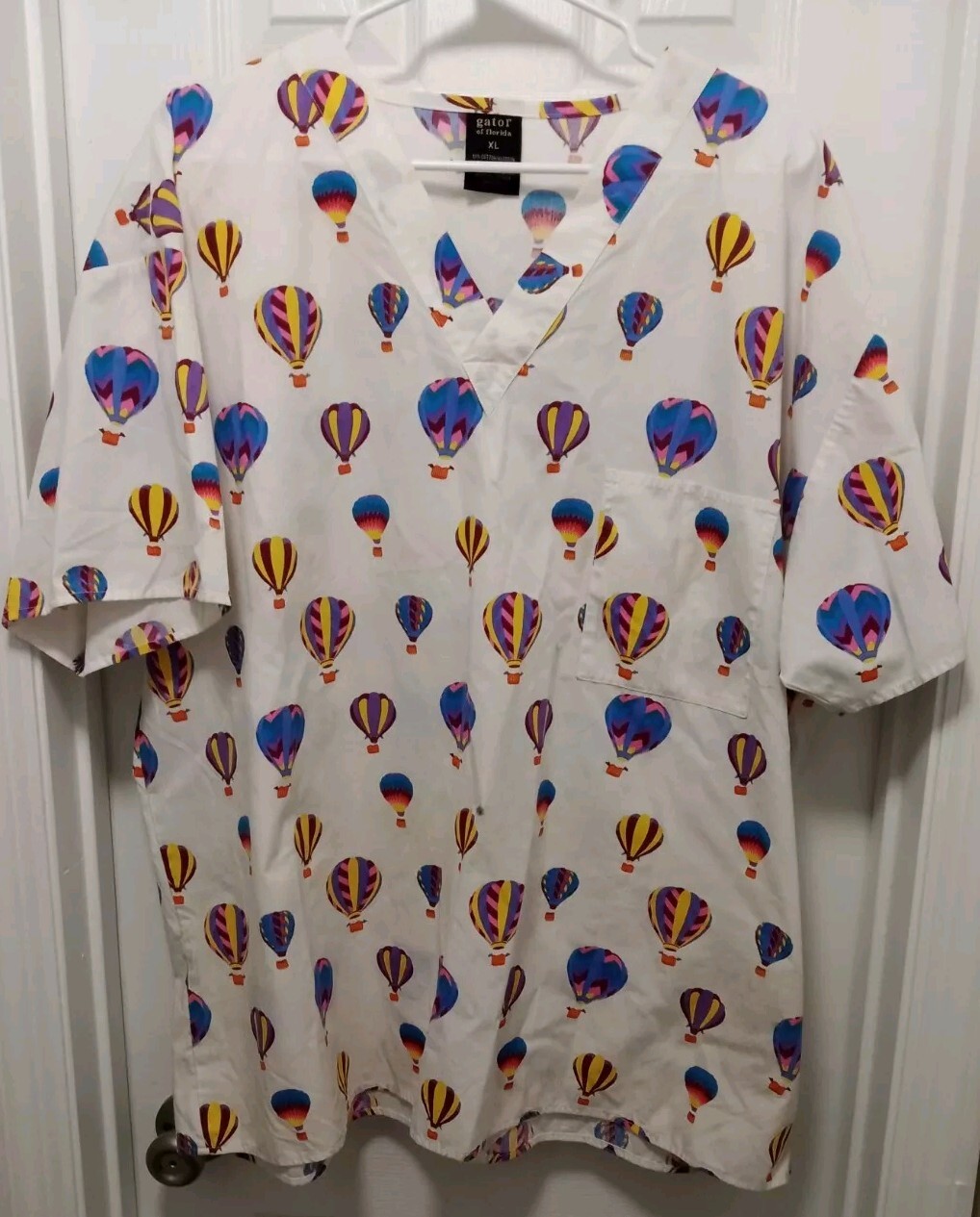 Hot Air Balloon Scrub Top XL By Gator Of Florida Cotton+Polyester