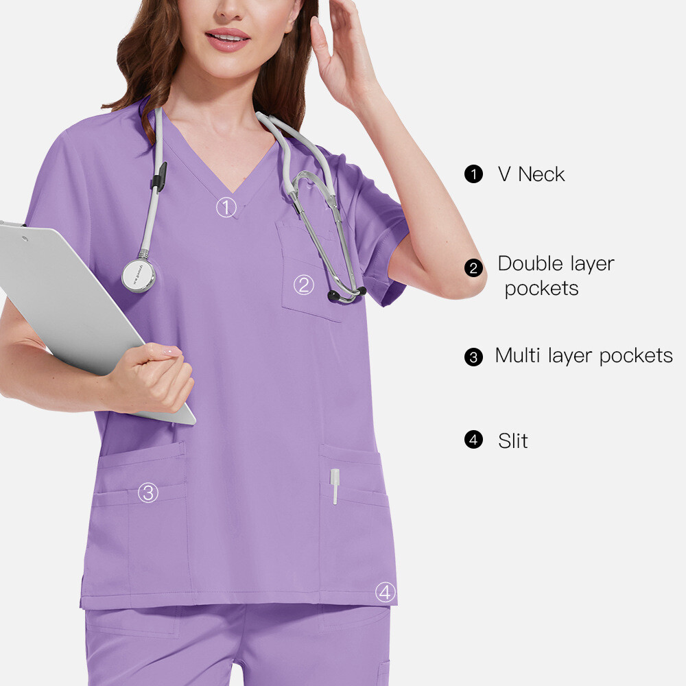 New Nurse Uniform Women Men Scrub Set V-Neck Top Straight Cargo Pants Summer