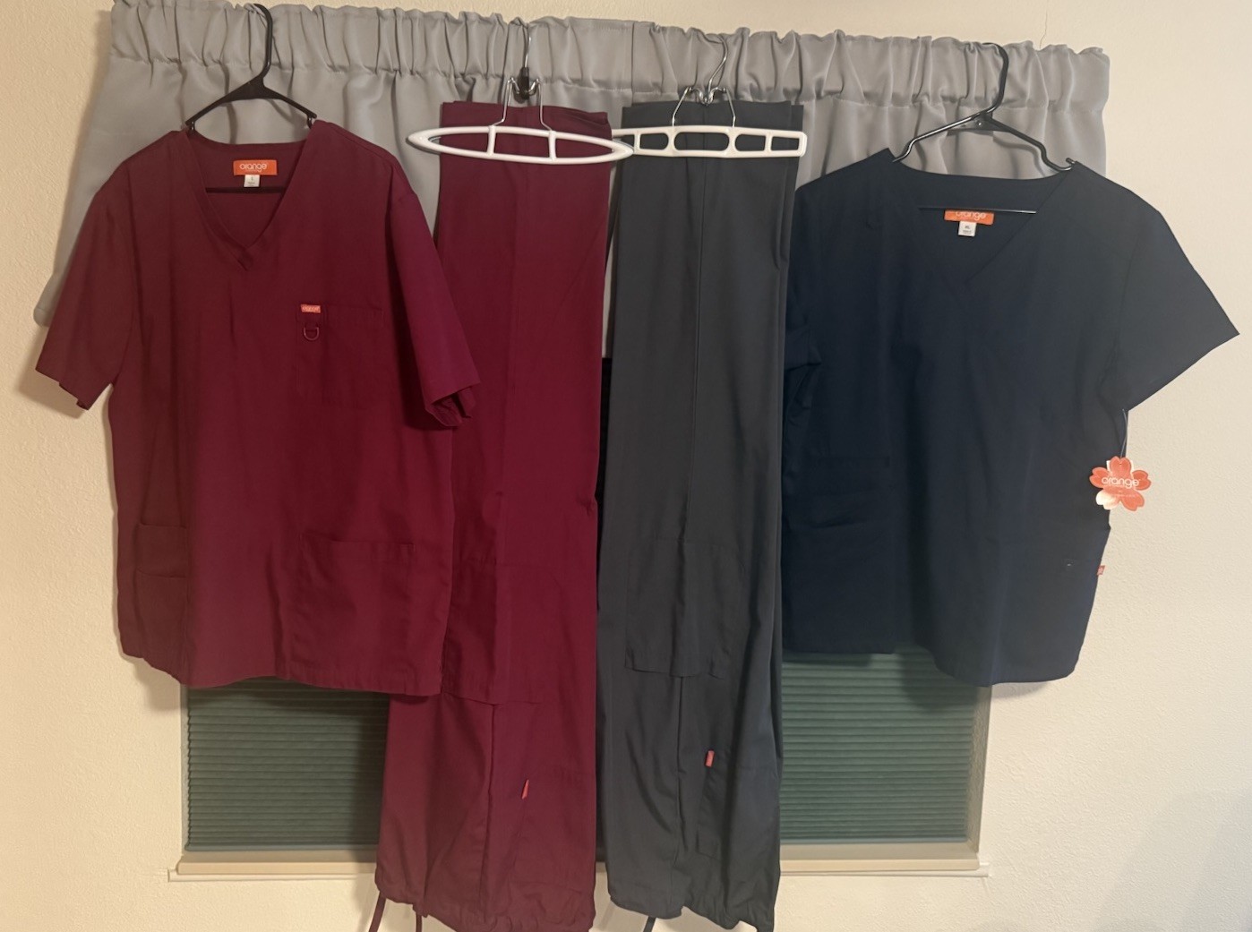 Lot of Women’s Scrub Tops and Bottoms-Orange Brand; Size L&XL;Tall Scrub Bottoms