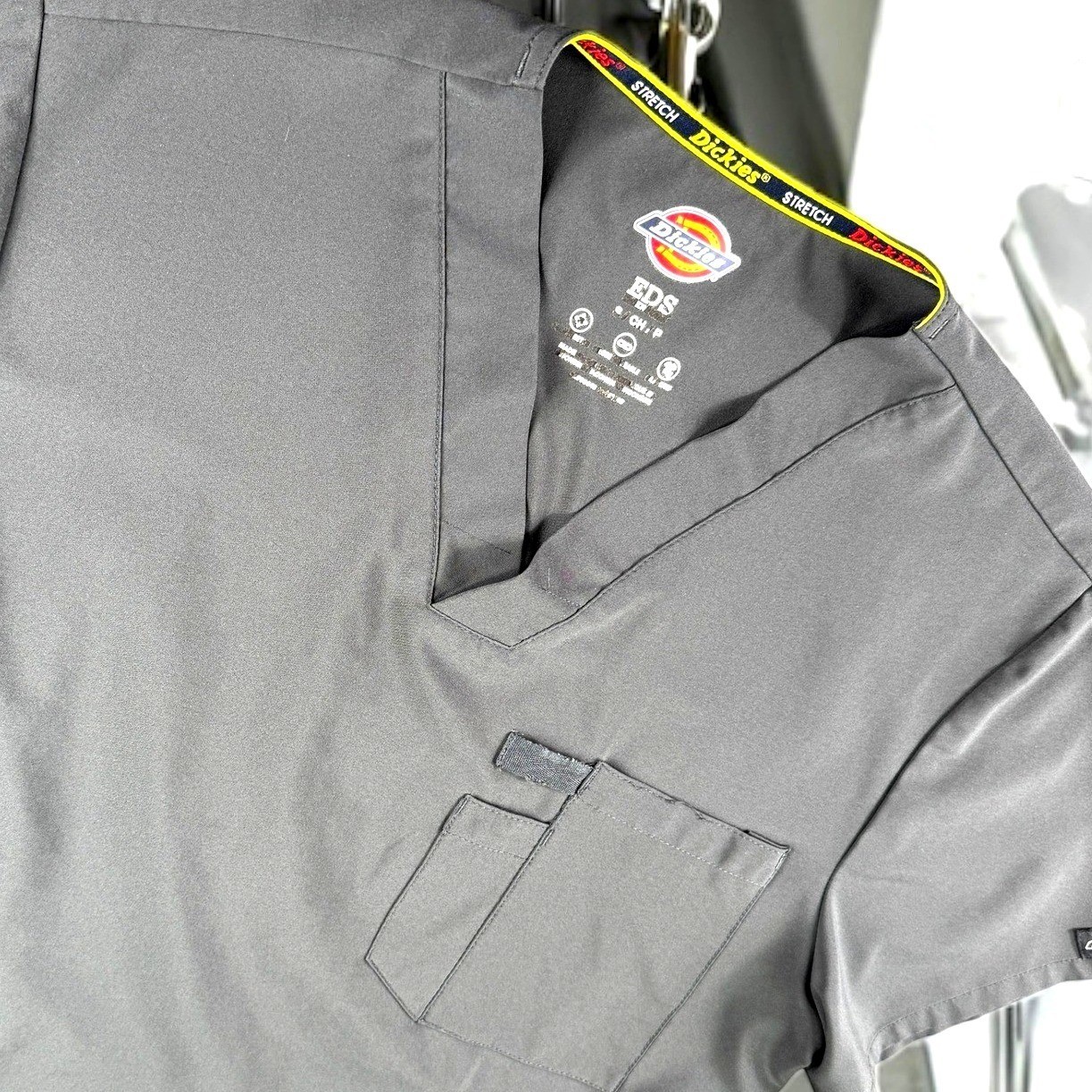 Dickies EDS Scrub Top Women S Stretch Gray Short Sleeve Medical Uniform Work