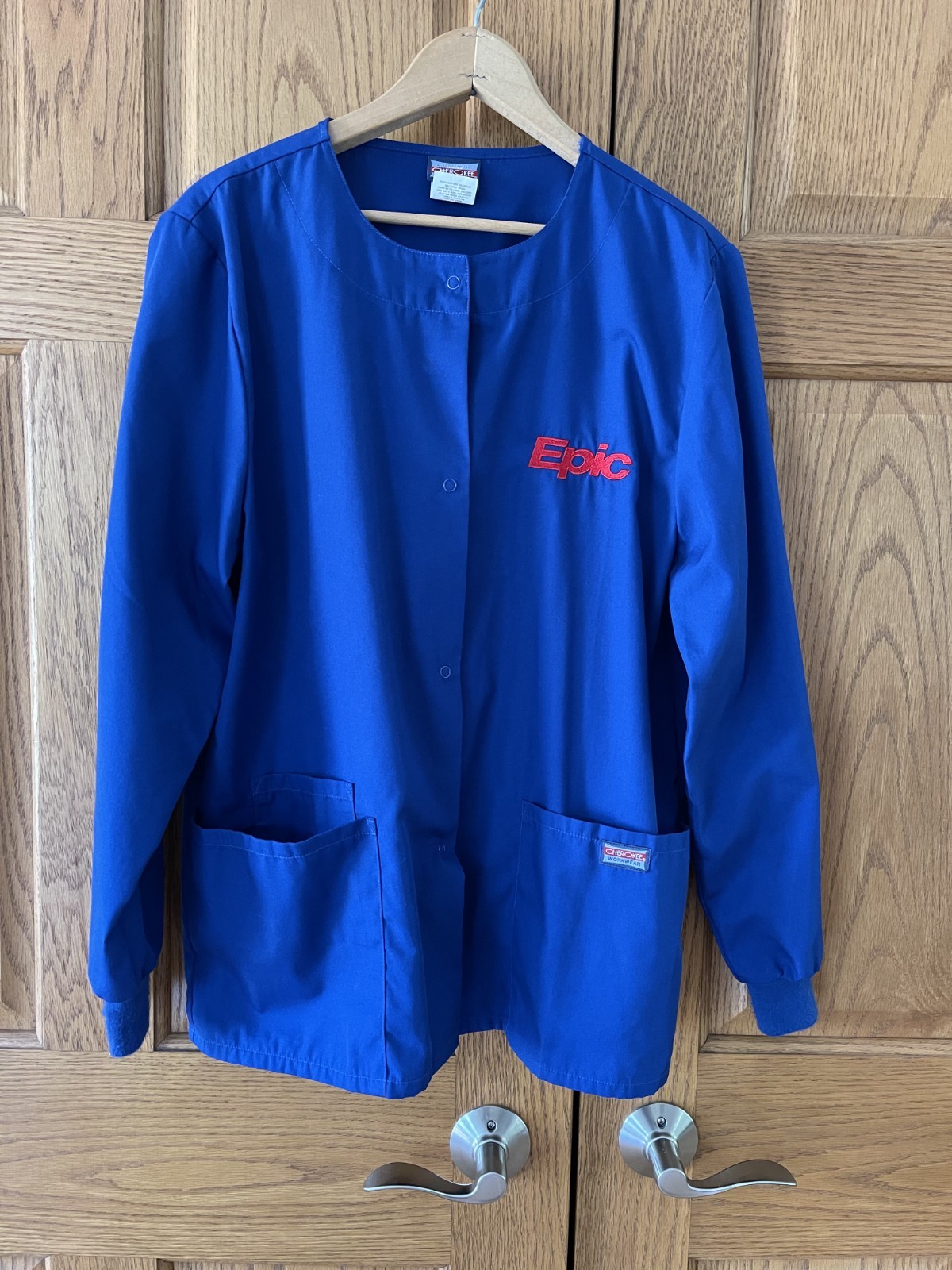 Cherokee Womens Sz S Royal Blue Botton Up Scrub Jacket-Epic EMR Co