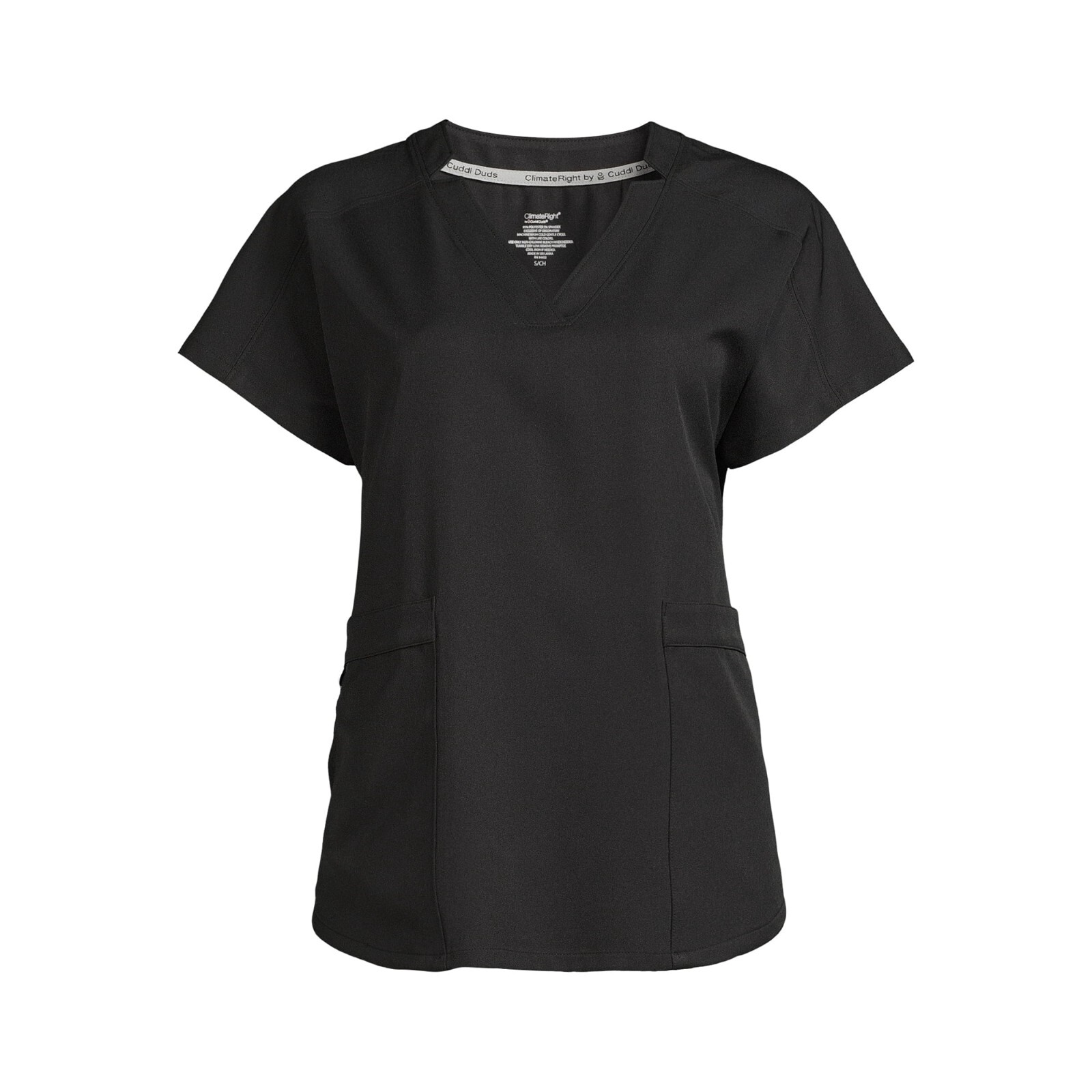 ClimateRight Cuddl Duds Women’s Plus V-Neck Scrub Top Shirt Black Pocket Size 3X
